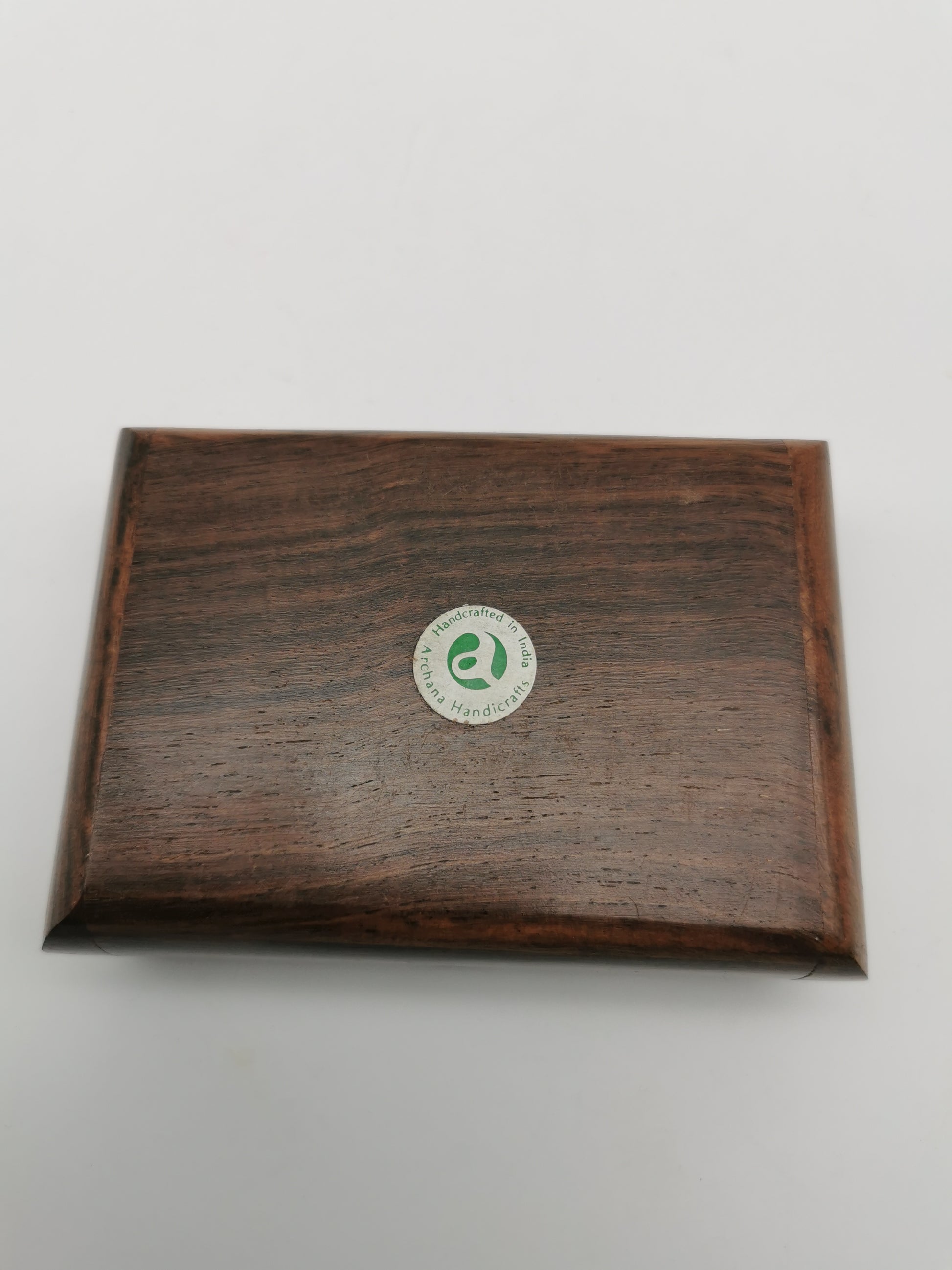 Vintage Indian Sheesham Wood Trinket Box with Ivy Brass Inlay