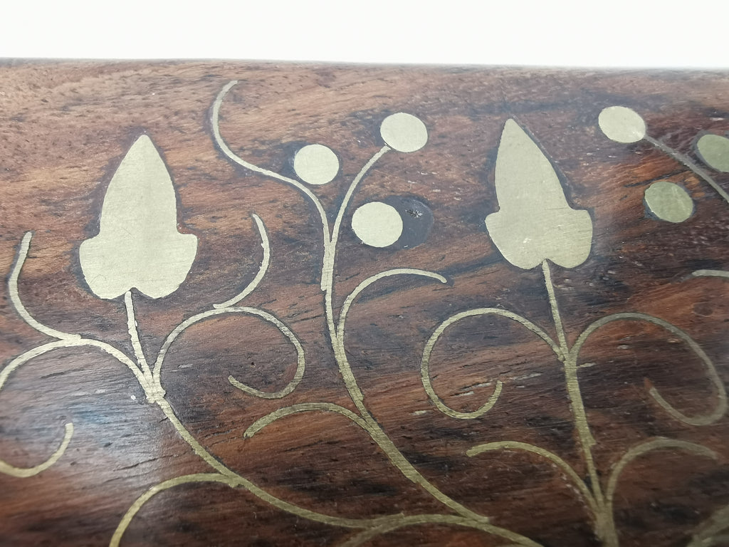 Vintage Indian Sheesham Wood Trinket Box with Ivy Brass Inlay