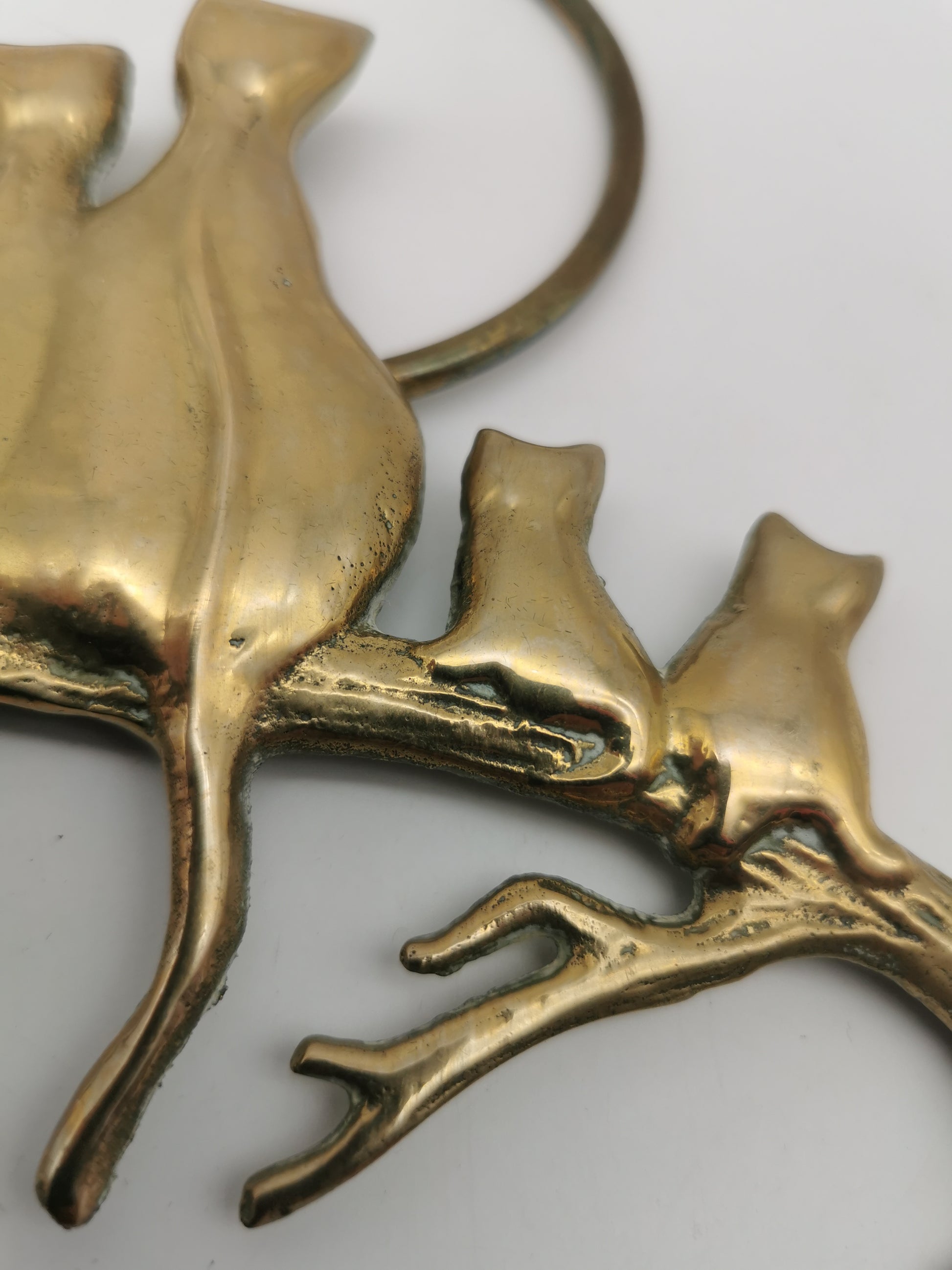Vintage Mid-Century Brass Cat Family Wall Hanging Decor