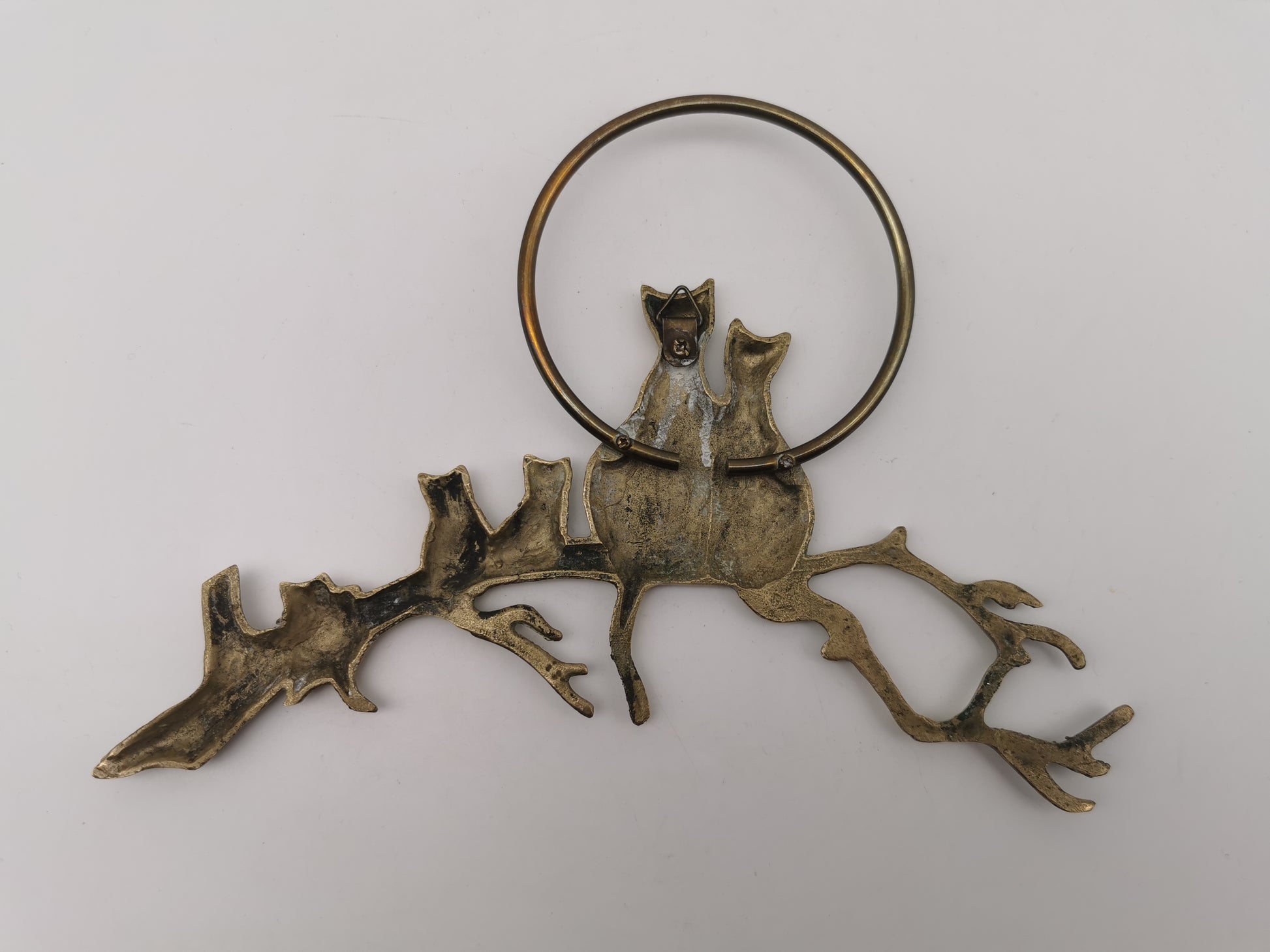 Vintage Mid-Century Brass Cat Family Wall Hanging Decor