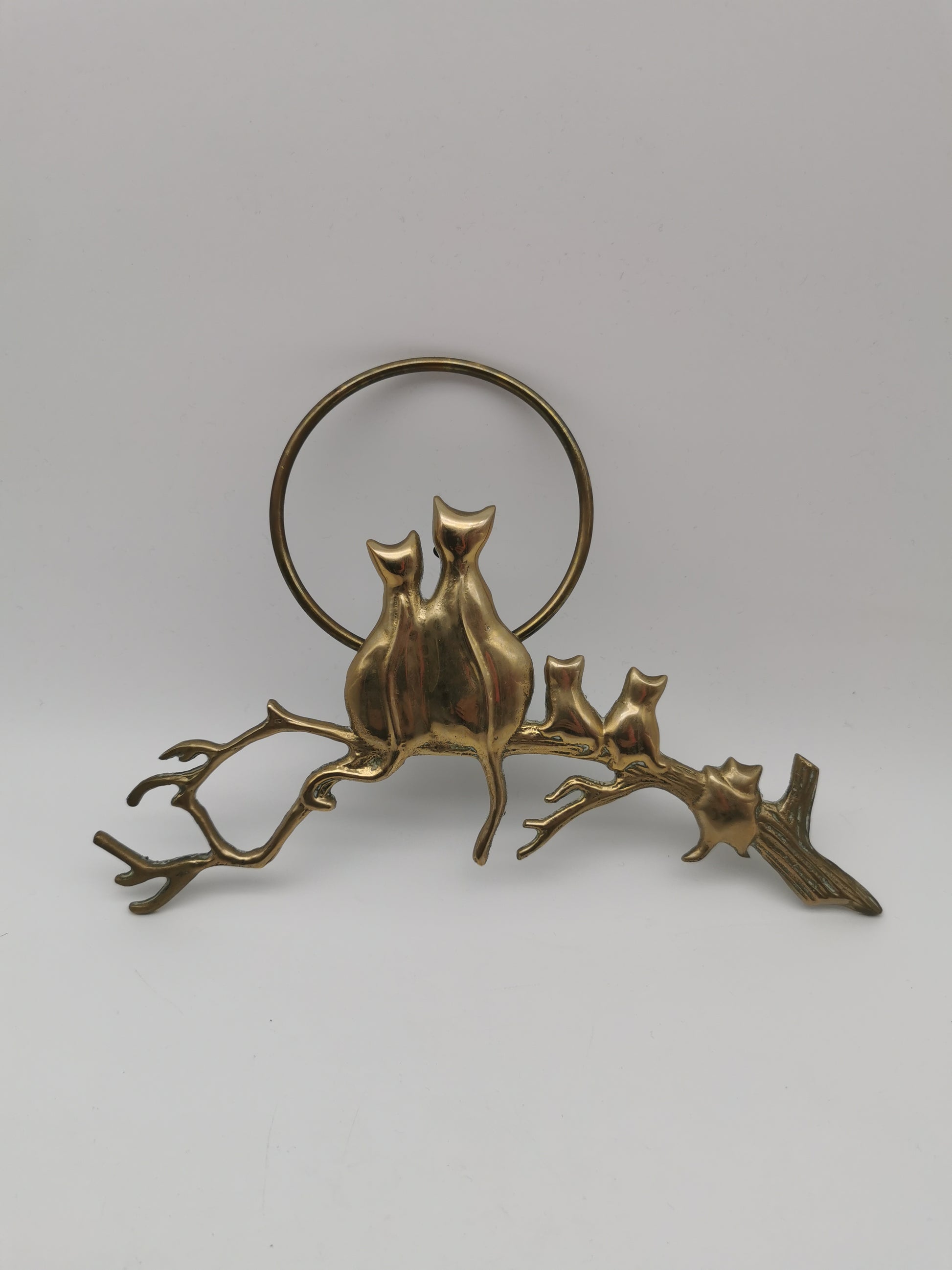 Vintage Mid-Century Brass Cat Family Wall Hanging Decor