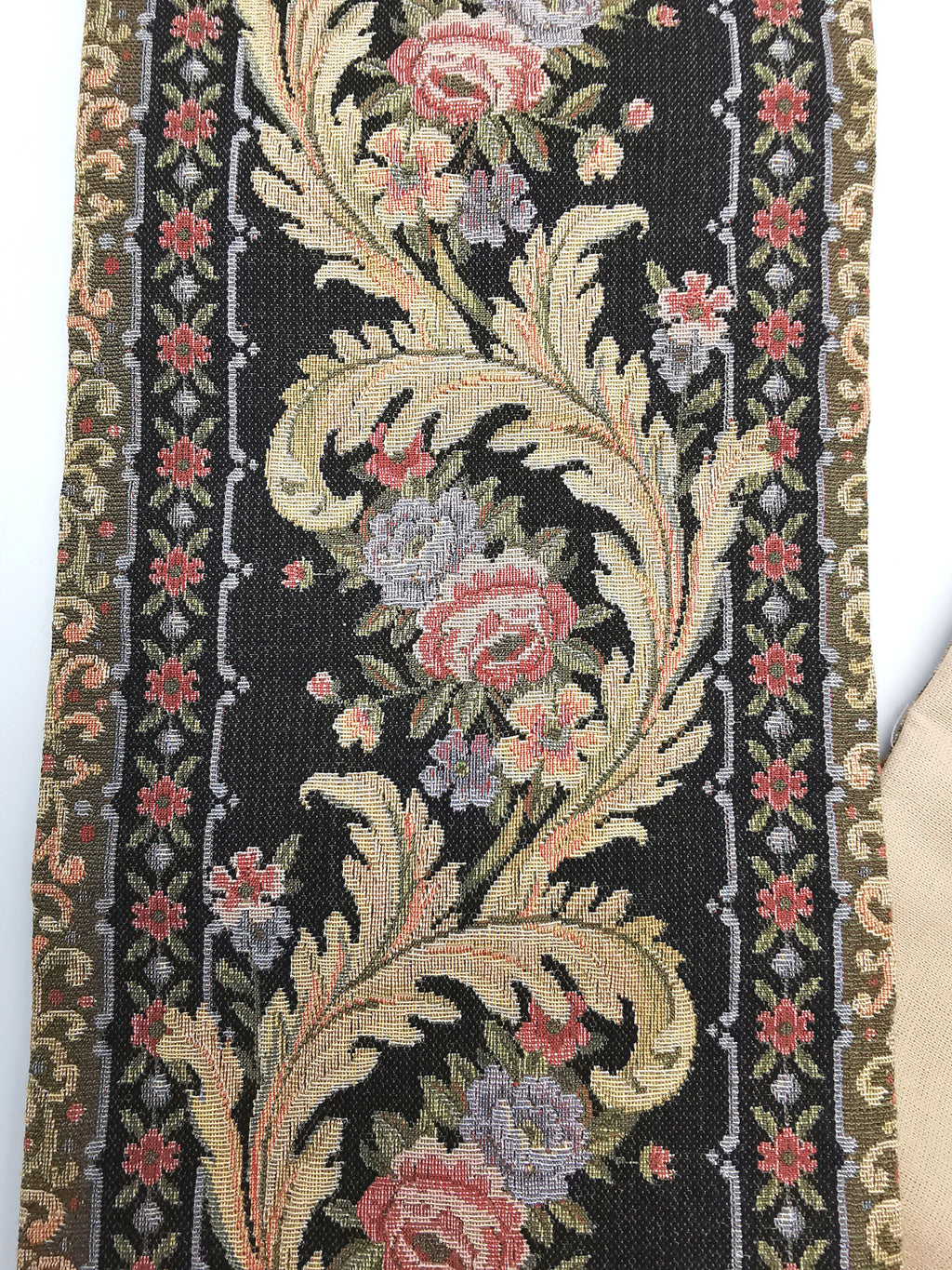 Vintage Floral Tapestry Bell Pull Wall Hanging with Brass Hardware