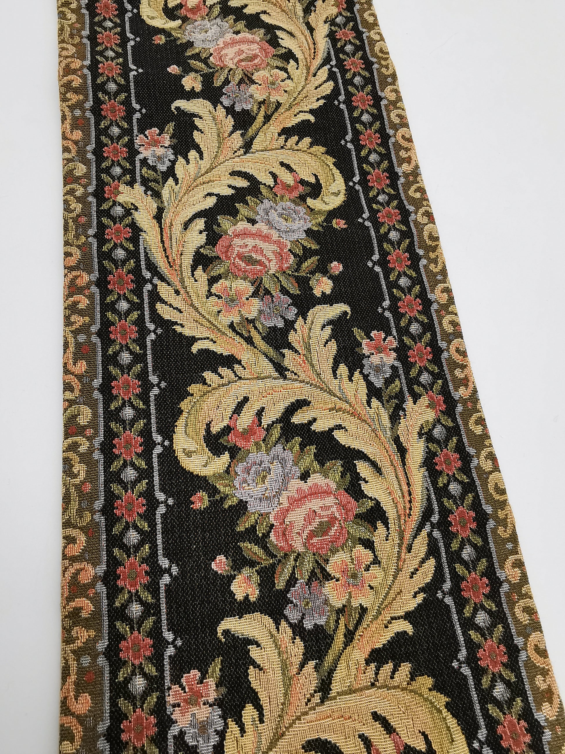 Vintage Floral Tapestry Bell Pull Wall Hanging with Brass Hardware