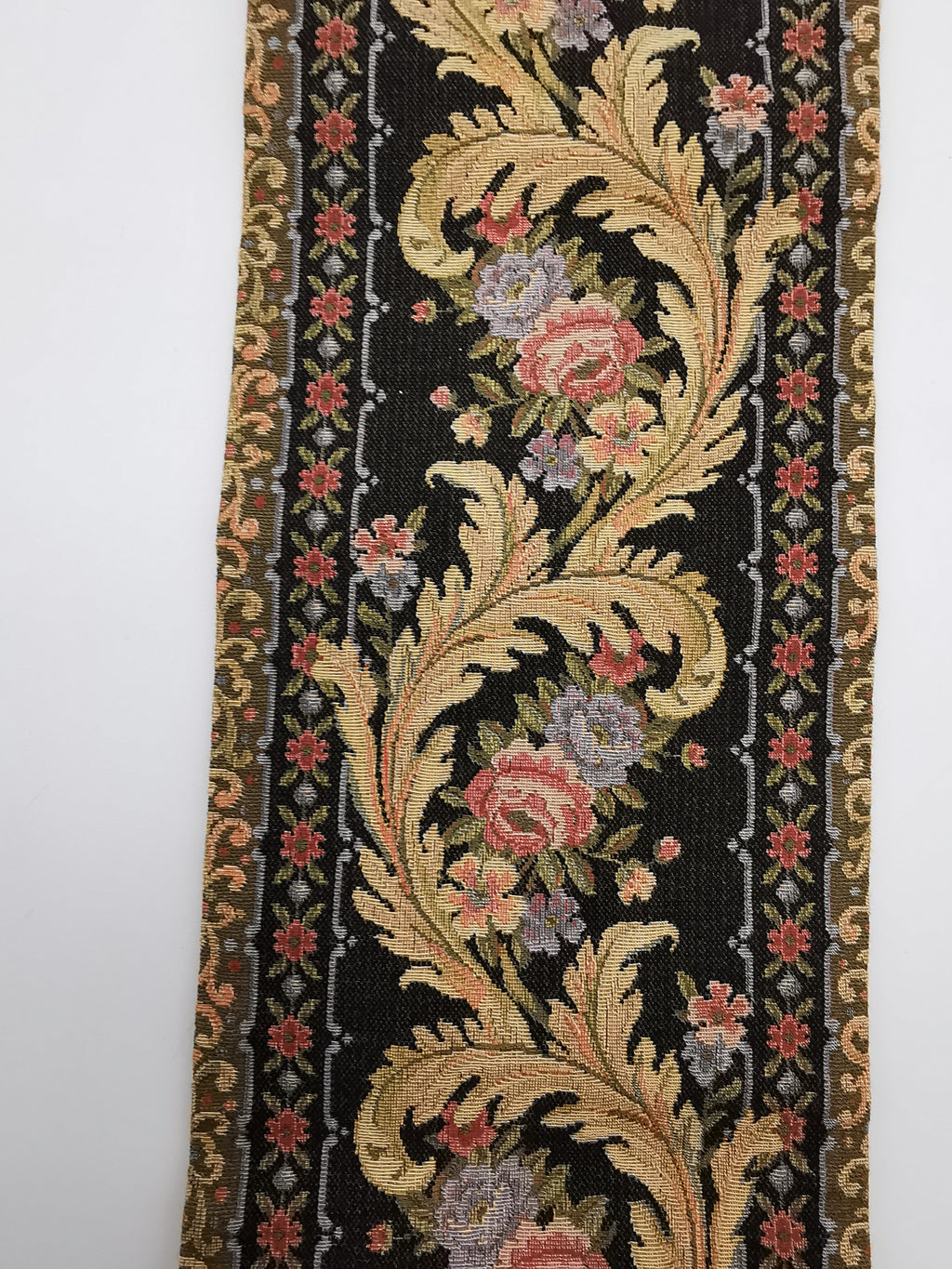 Vintage Floral Tapestry Bell Pull Wall Hanging with Brass Hardware