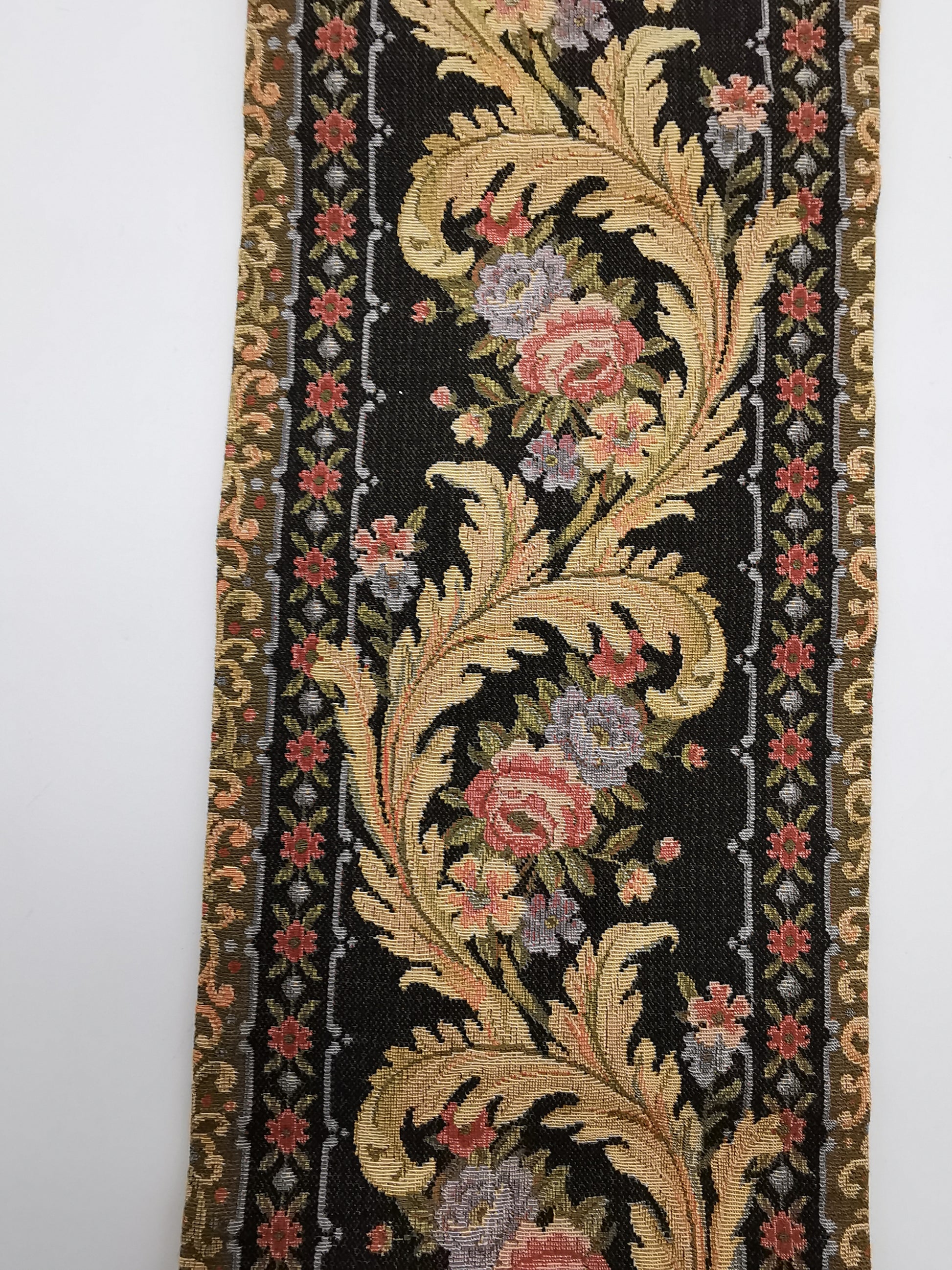 Vintage Floral Tapestry Bell Pull Wall Hanging with Brass Hardware