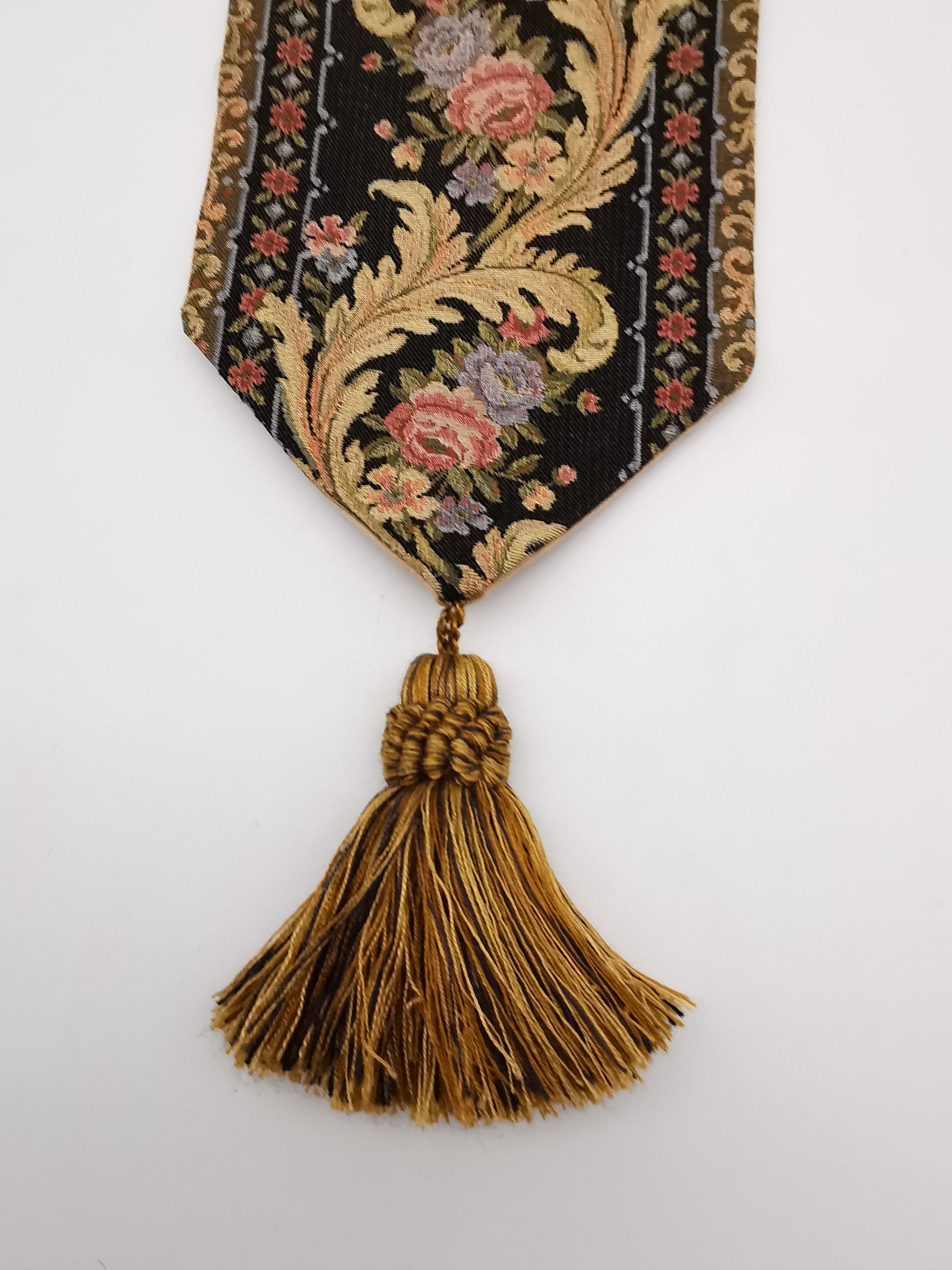 Vintage Floral Tapestry Bell Pull Wall Hanging with Brass Hardware
