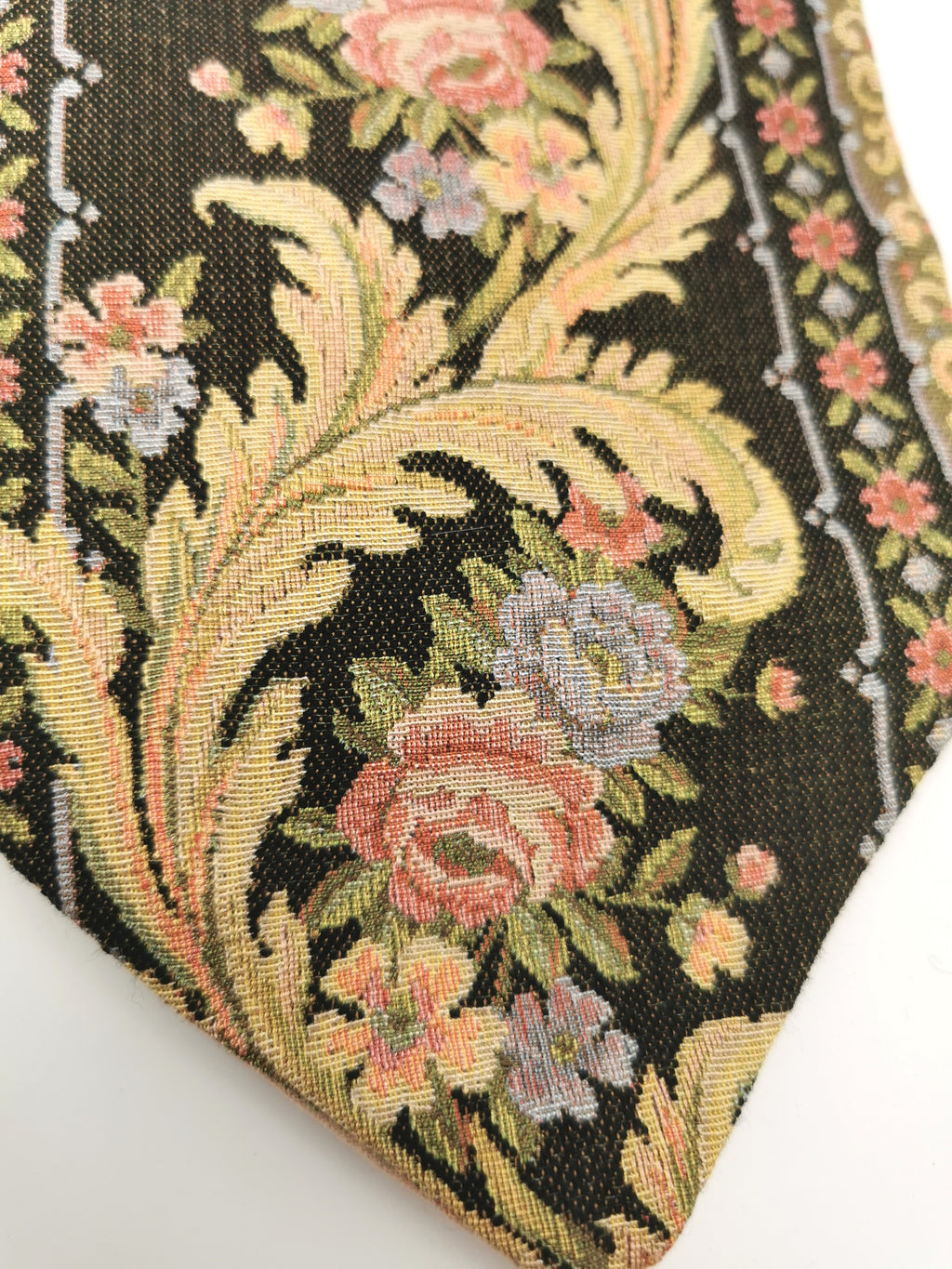 Vintage Floral Tapestry Bell Pull Wall Hanging with Brass Hardware