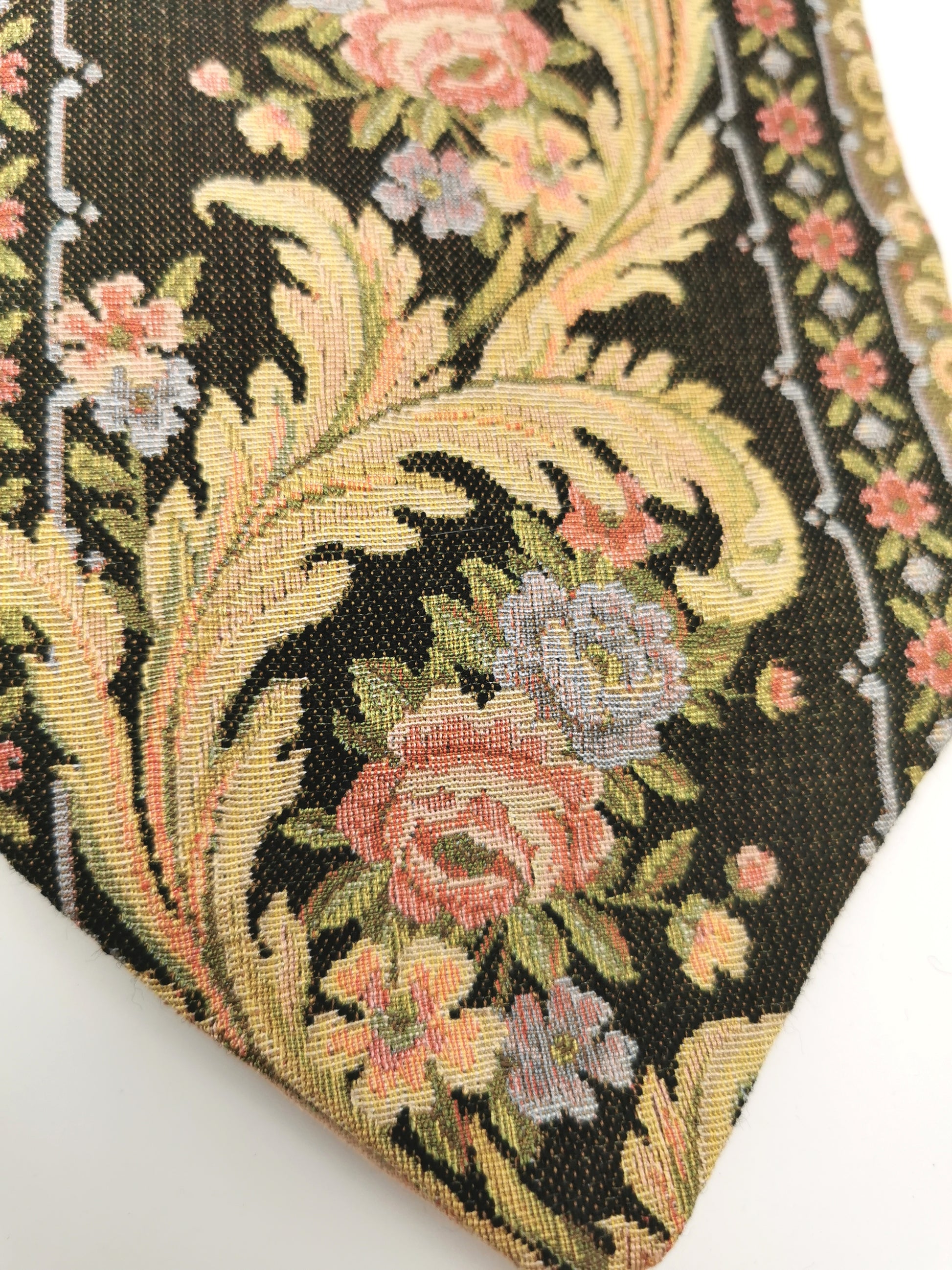 Vintage Floral Tapestry Bell Pull Wall Hanging with Brass Hardware