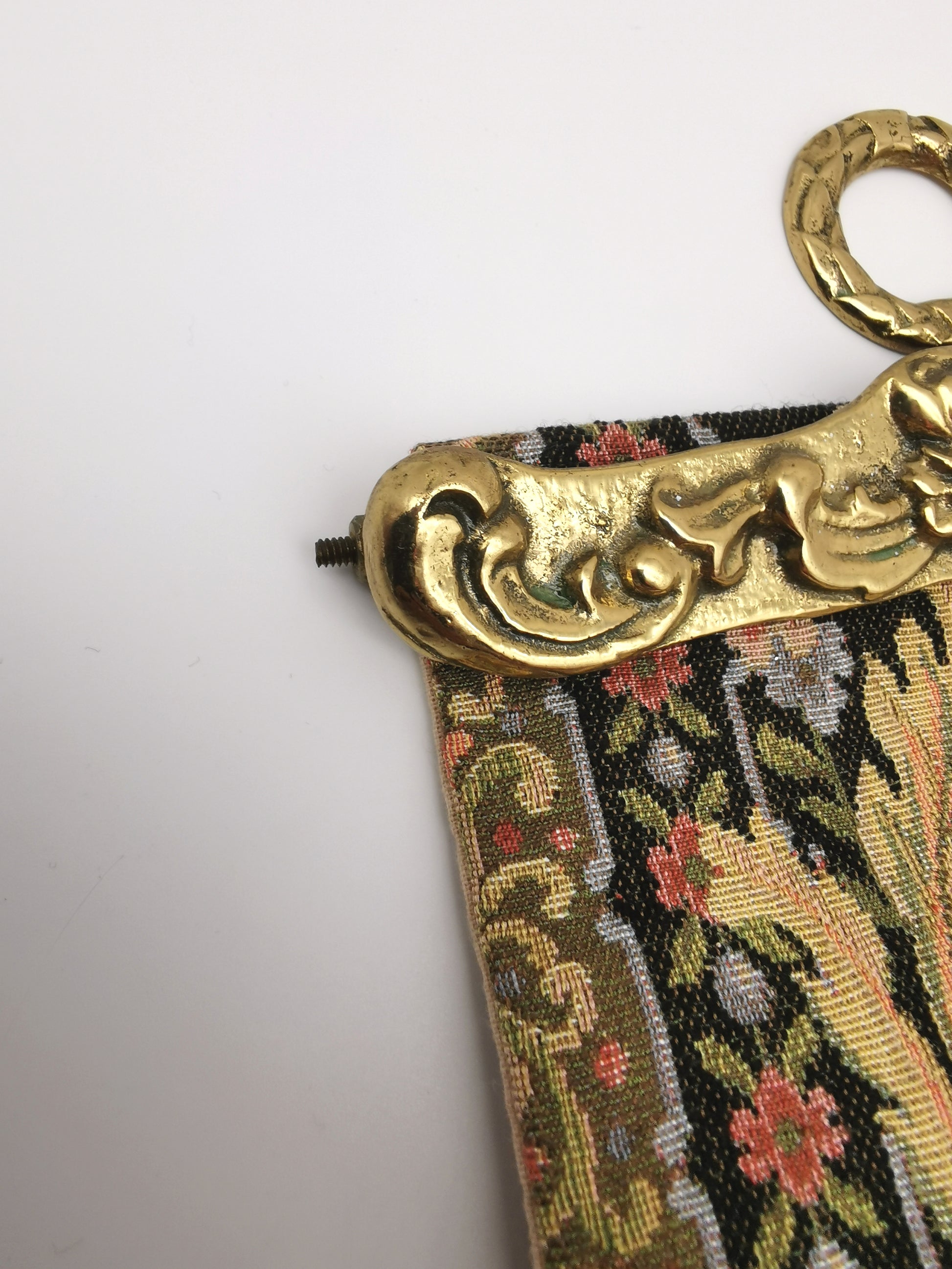 Vintage Floral Tapestry Bell Pull Wall Hanging with Brass Hardware