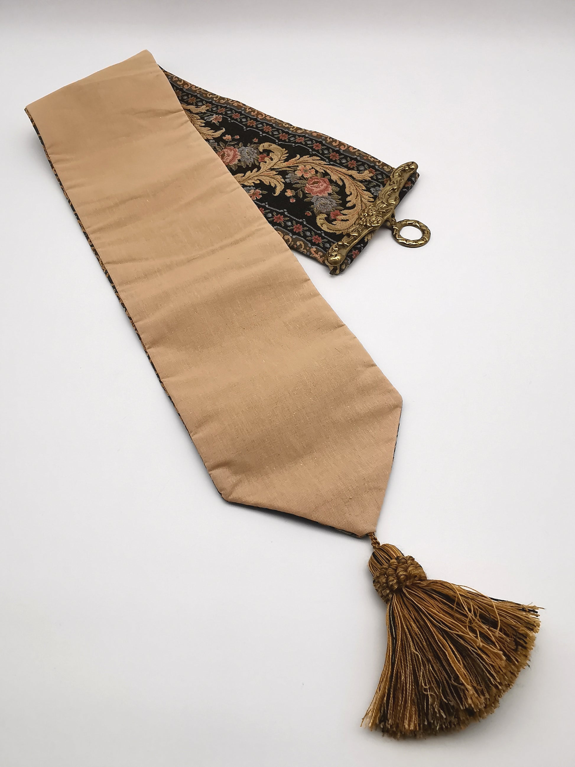 Vintage Floral Tapestry Bell Pull Wall Hanging with Brass Hardware