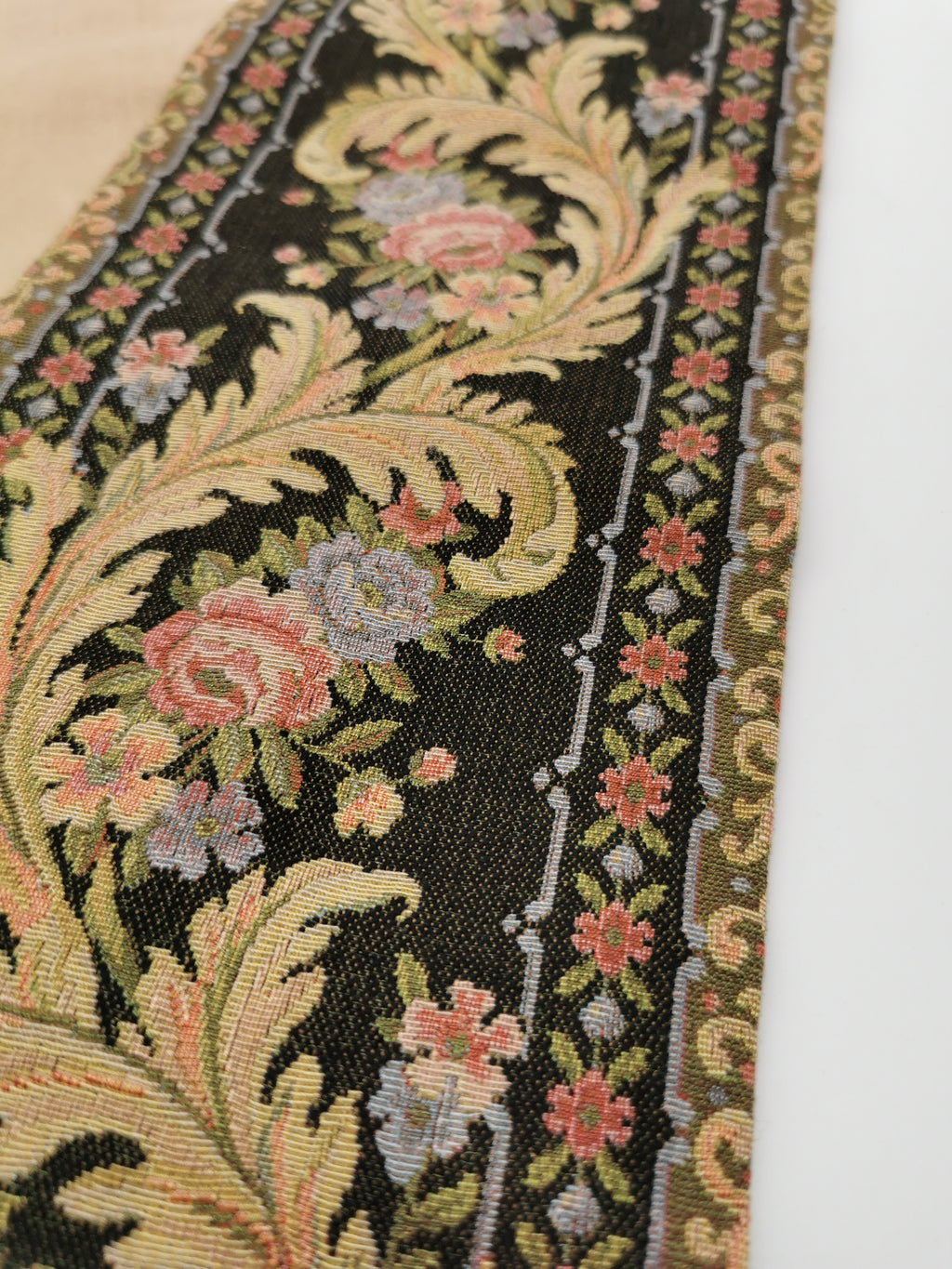 Vintage Floral Tapestry Bell Pull Wall Hanging with Brass Hardware