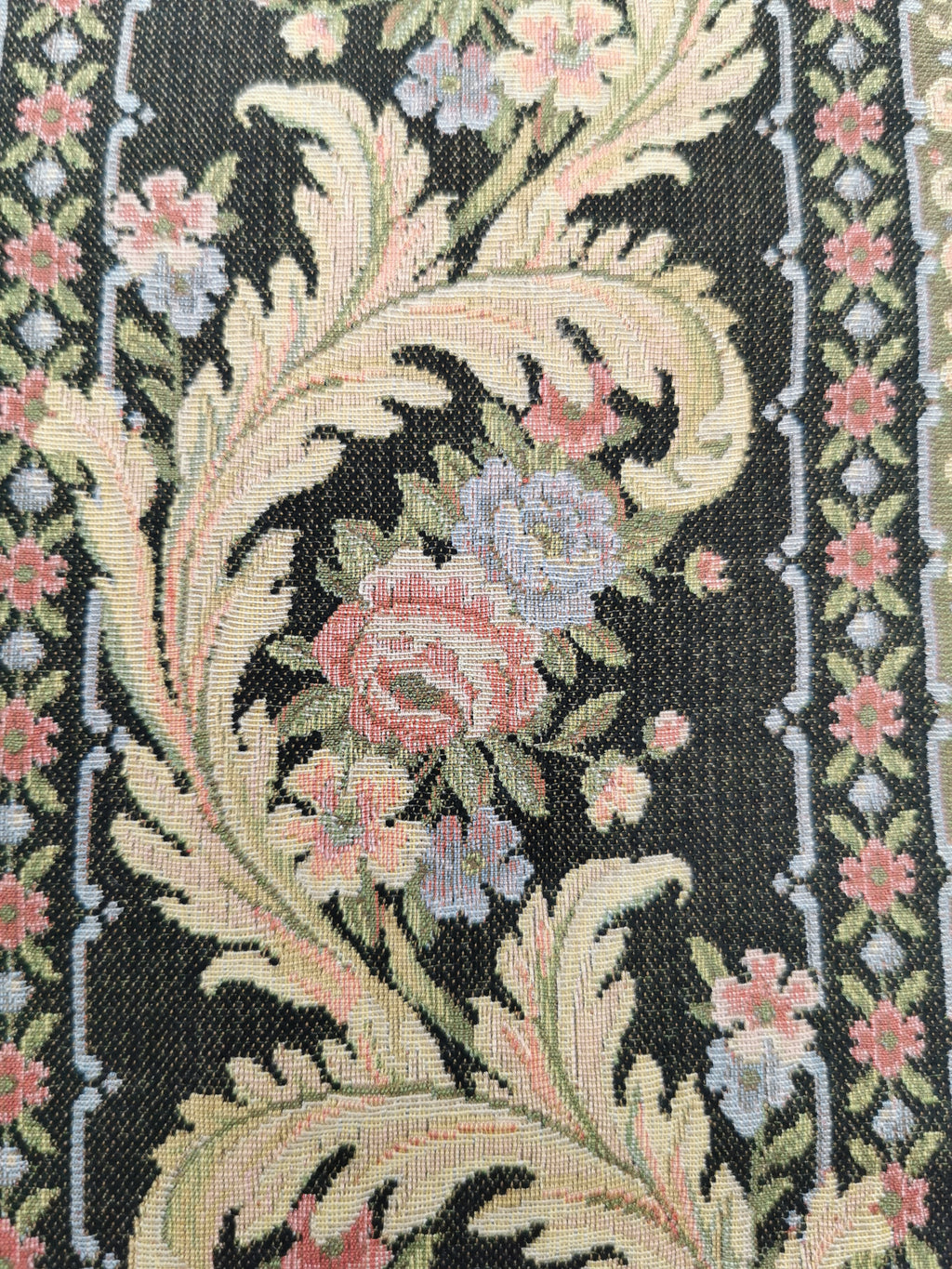 Vintage Floral Tapestry Bell Pull Wall Hanging with Brass Hardware