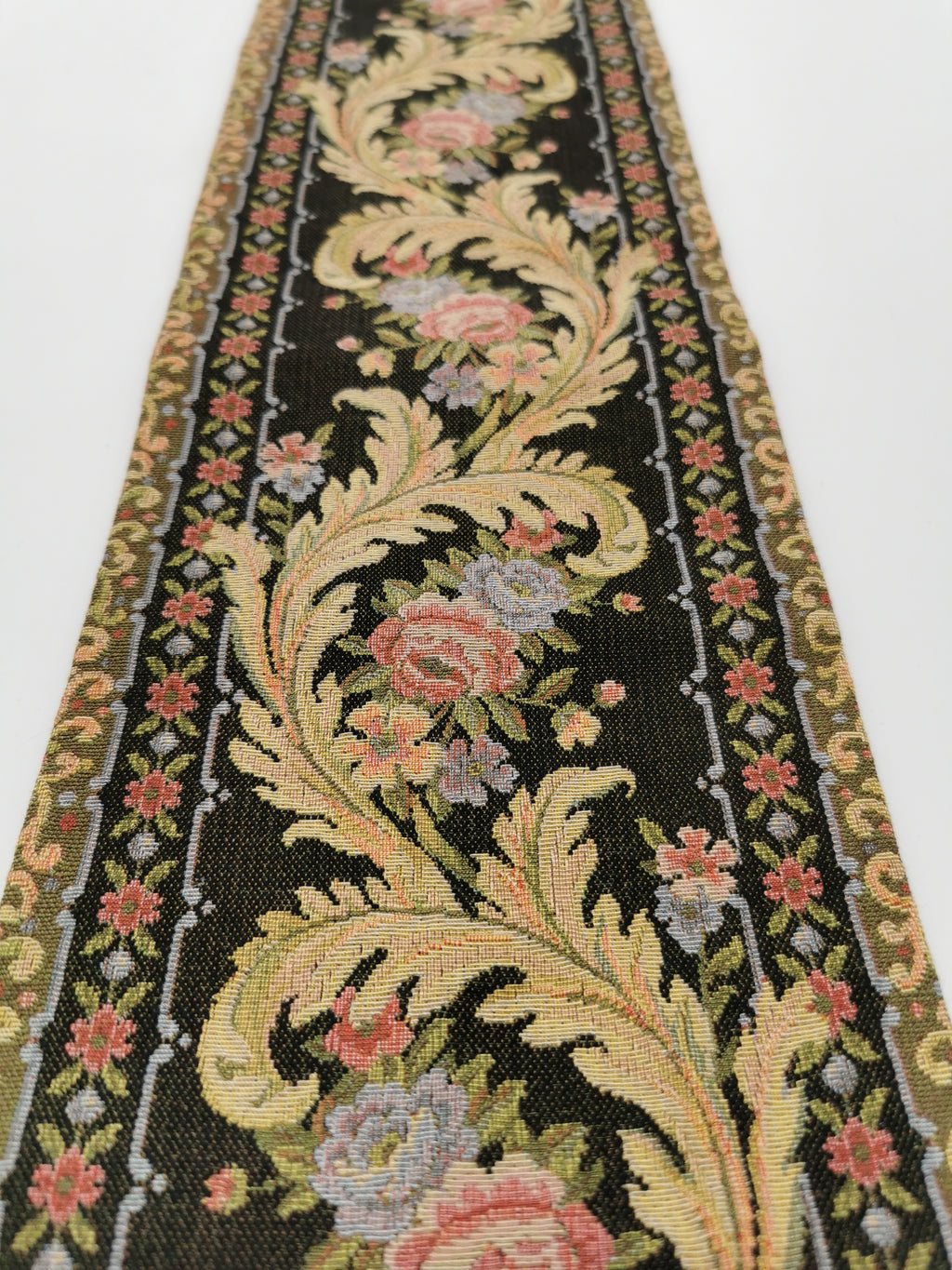 Vintage Floral Tapestry Bell Pull Wall Hanging with Brass Hardware