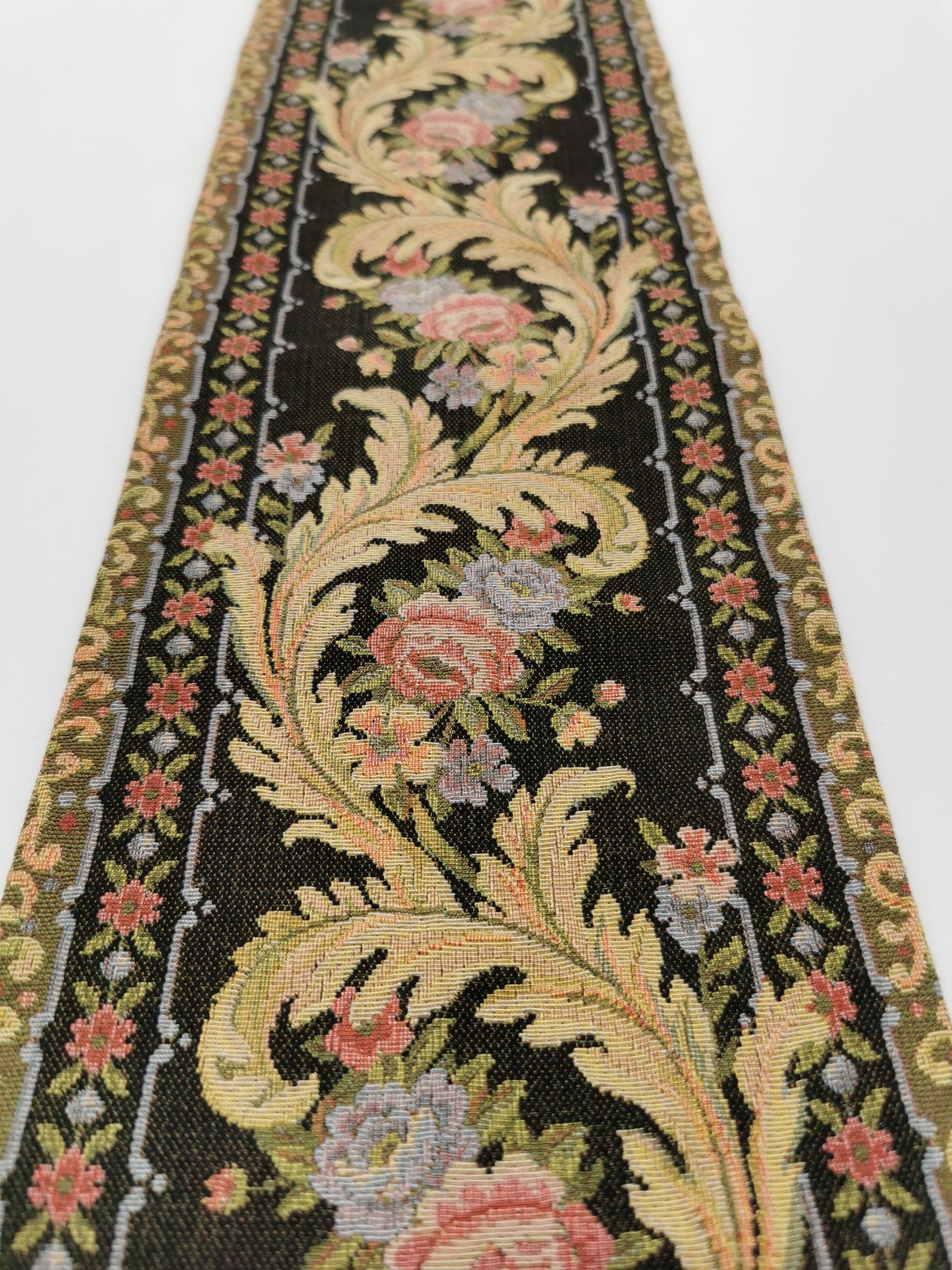 Vintage Floral Tapestry Bell Pull Wall Hanging with Brass Hardware