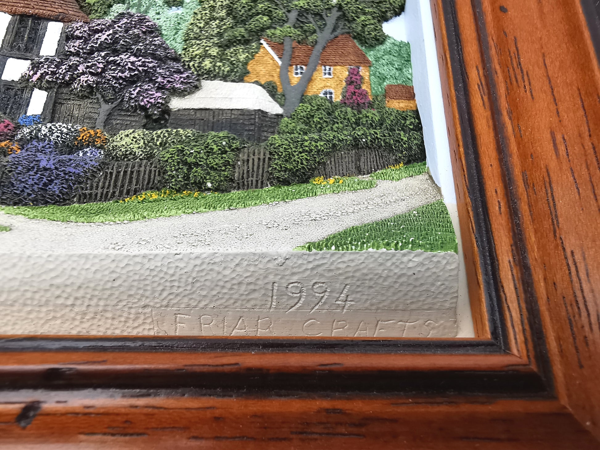 Vintage Framed Wall Plaque Country Lane Stratford-Upon-Avon, 1994 Friar Crafts 3D Cast Relief