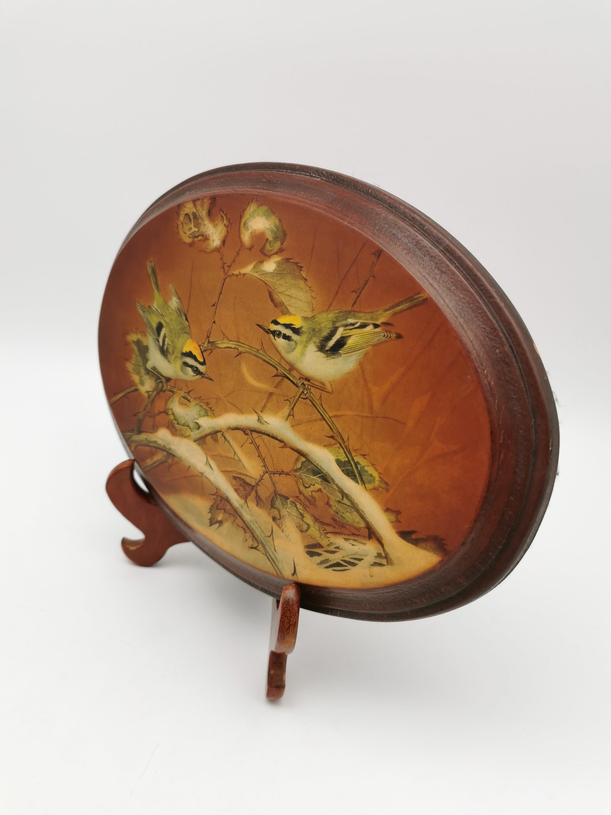 Pair Vintage Basil Ede Bird Oval Wall Plaques – Goldcrests and Long-tailed Tits, 26cm wide