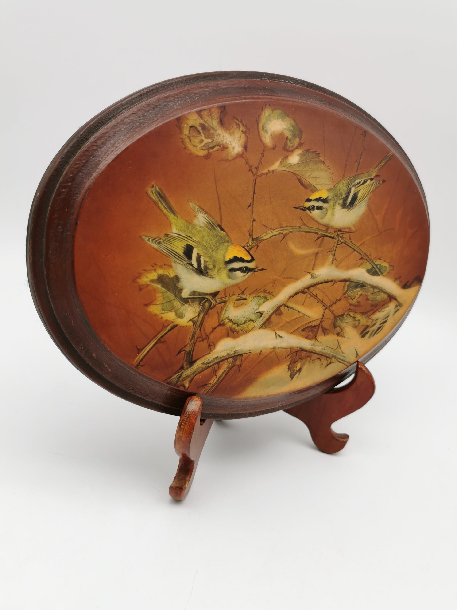 Pair Vintage Basil Ede Bird Oval Wall Plaques – Goldcrests and Long-tailed Tits, 26cm wide