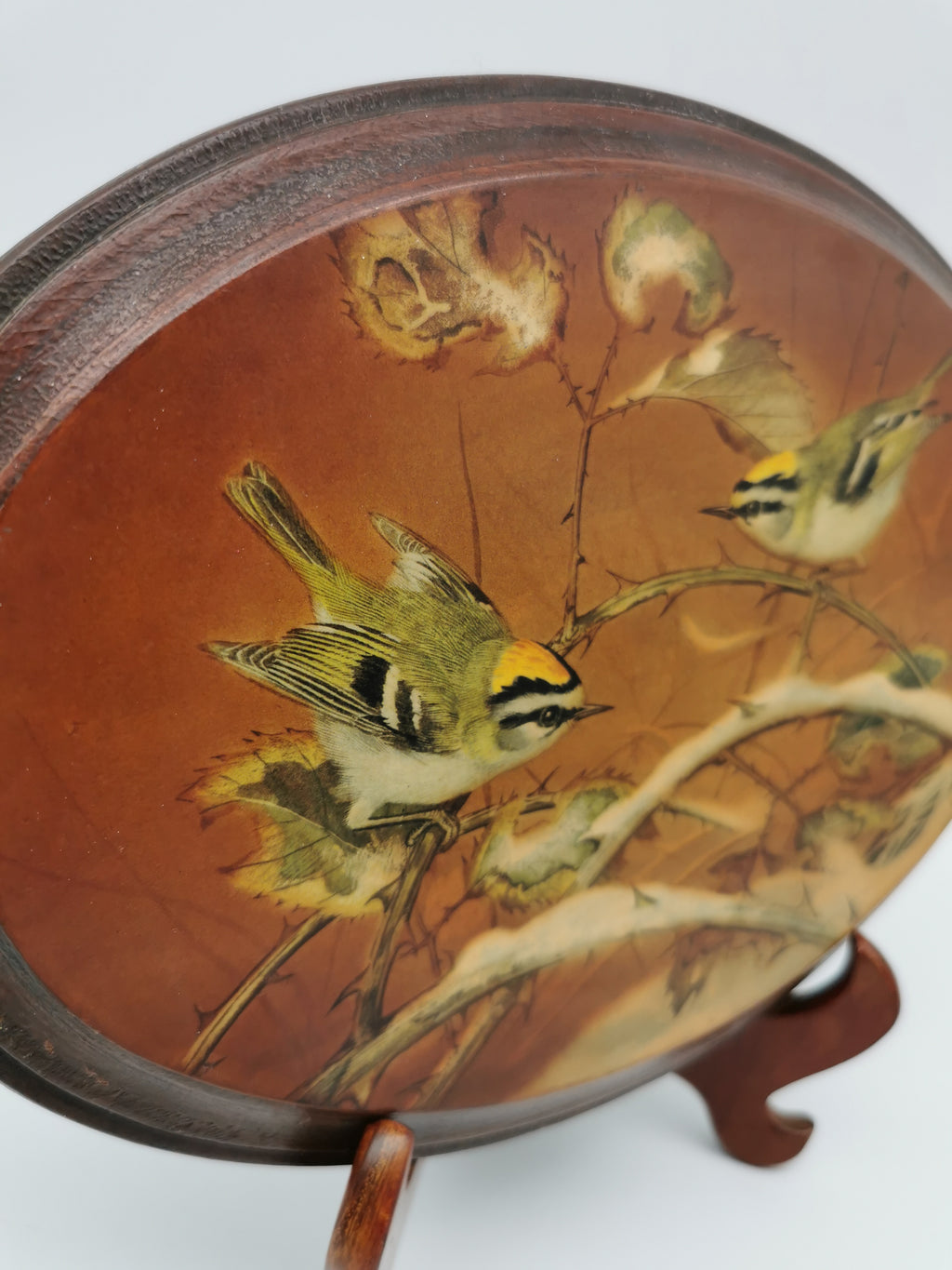 Pair Vintage Basil Ede Bird Oval Wall Plaques – Goldcrests and Long-tailed Tits, 26cm wide