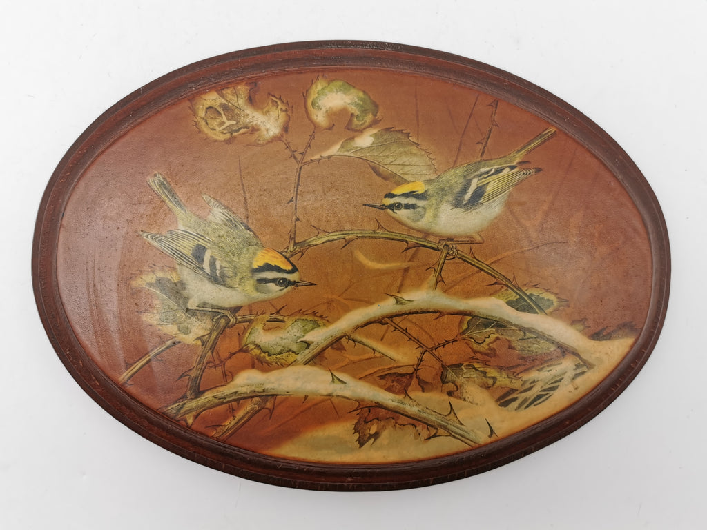 Pair Vintage Basil Ede Bird Oval Wall Plaques – Goldcrests and Long-tailed Tits, 26cm wide