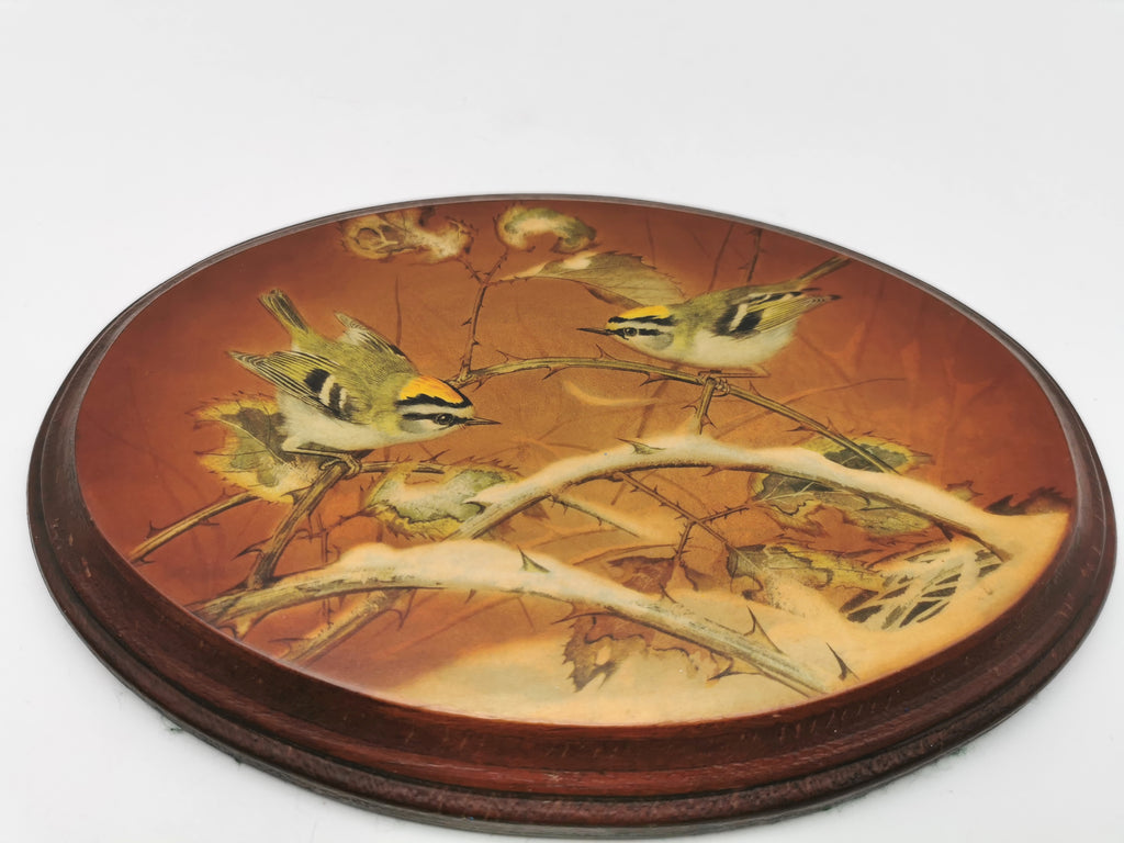 Pair Vintage Basil Ede Bird Oval Wall Plaques – Goldcrests and Long-tailed Tits, 26cm wide