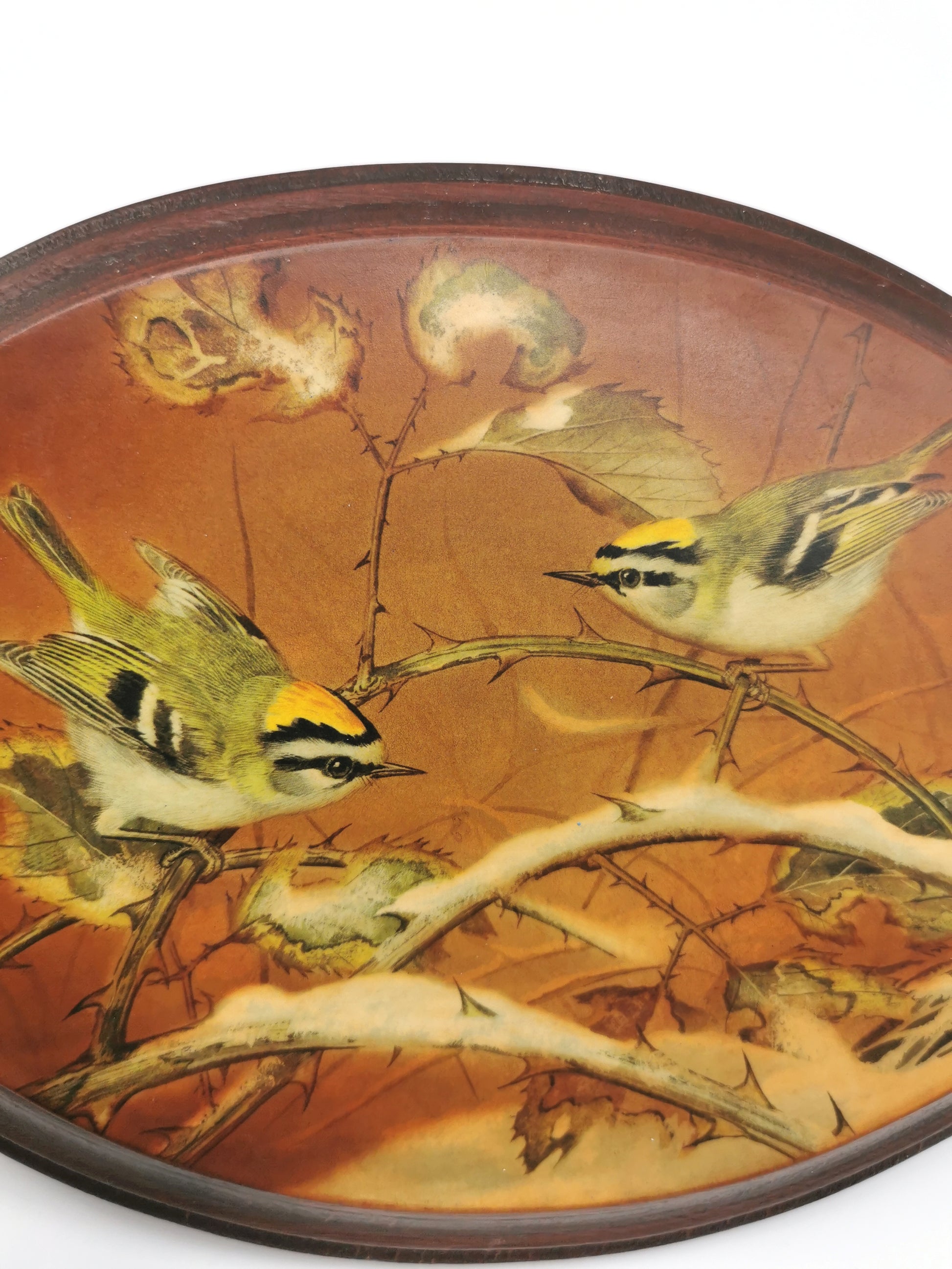Pair Vintage Basil Ede Bird Oval Wall Plaques – Goldcrests and Long-tailed Tits, 26cm wide