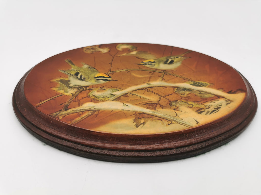 Pair Vintage Basil Ede Bird Oval Wall Plaques – Goldcrests and Long-tailed Tits, 26cm wide
