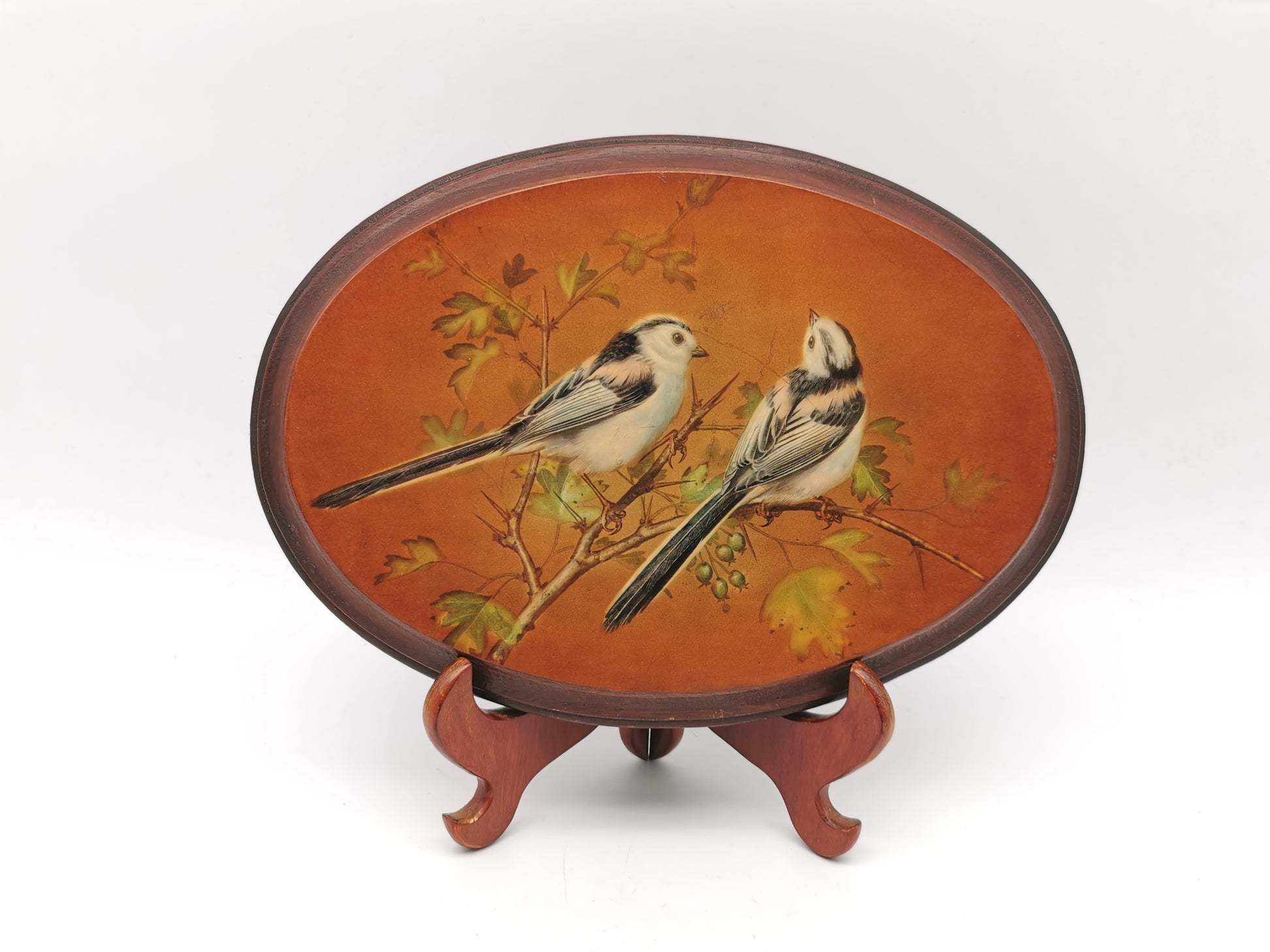 Pair Vintage Basil Ede Bird Oval Wall Plaques – Goldcrests and Long-tailed Tits, 26cm wide