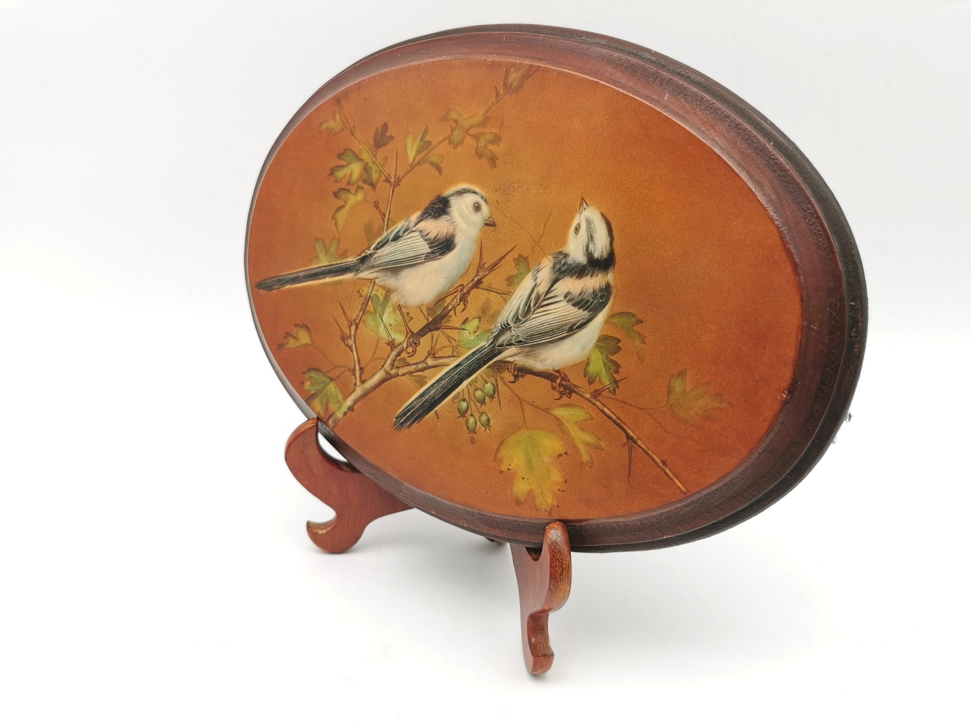 Pair Vintage Basil Ede Bird Oval Wall Plaques – Goldcrests and Long-tailed Tits, 26cm wide