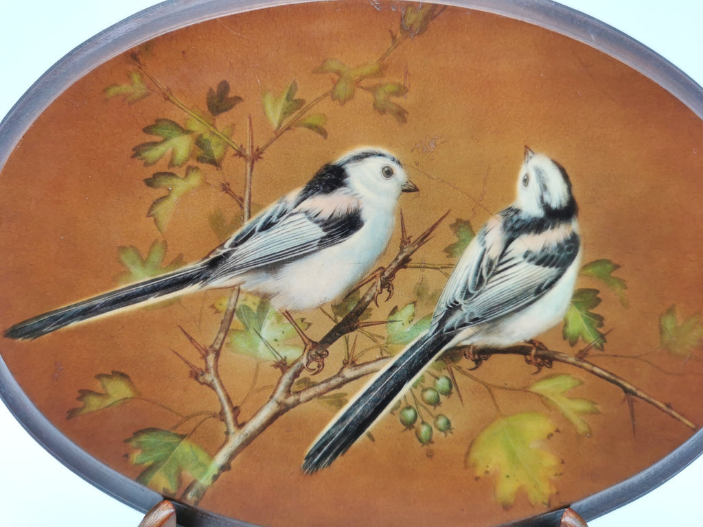 Pair Vintage Basil Ede Bird Oval Wall Plaques – Goldcrests and Long-tailed Tits, 26cm wide