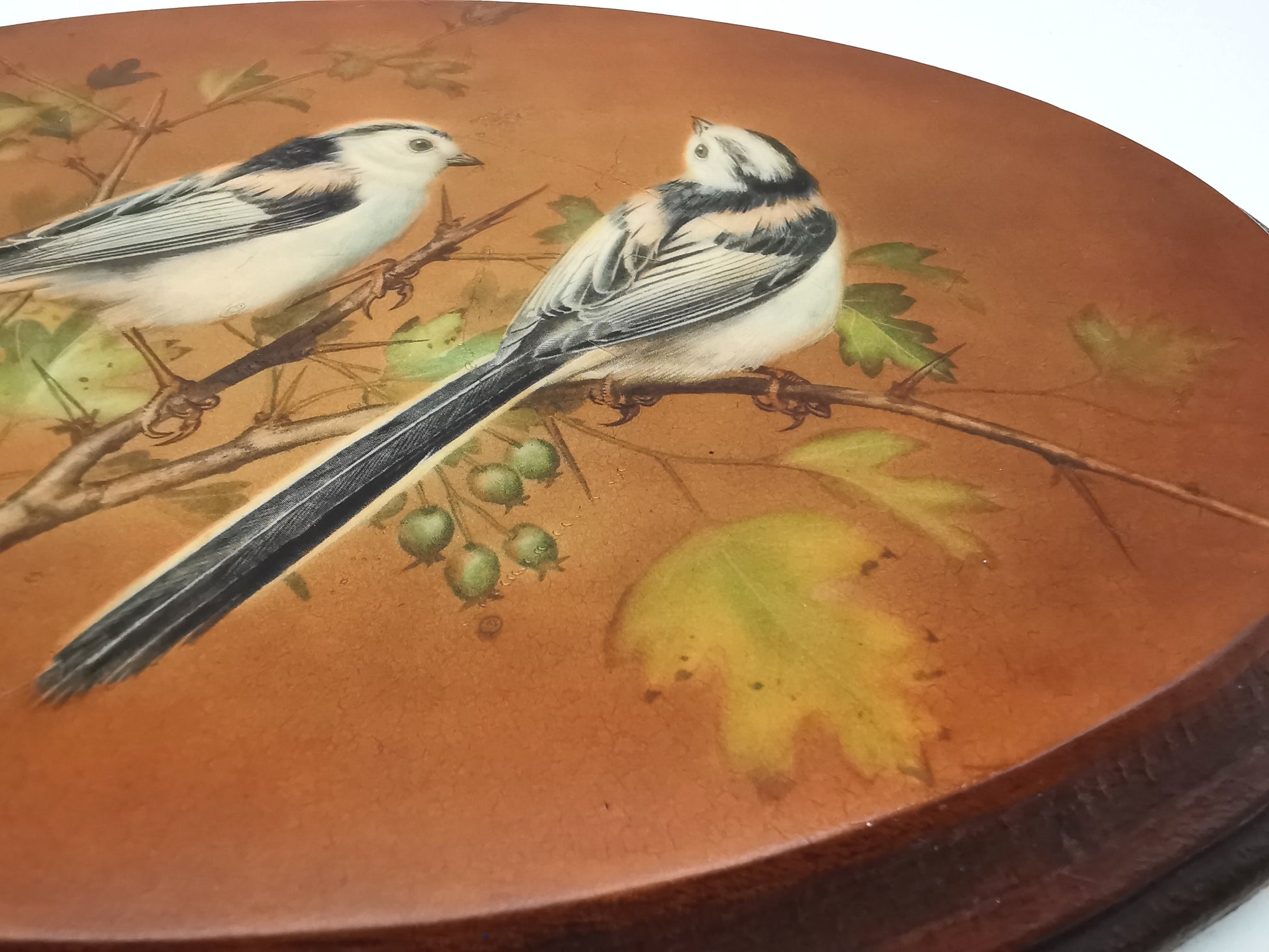Pair Vintage Basil Ede Bird Oval Wall Plaques – Goldcrests and Long-tailed Tits, 26cm wide