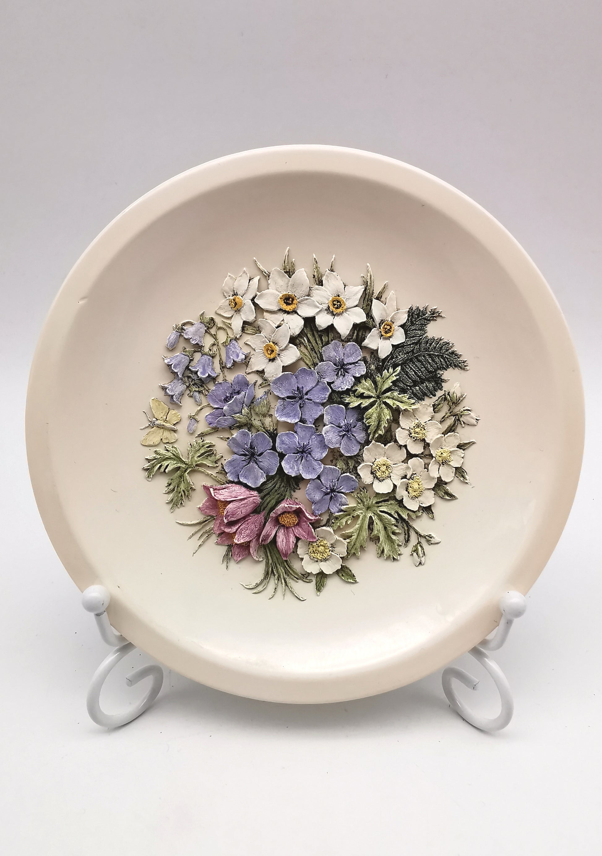 Vintage Hand-Painted Ken Norris Floral Relief Wall Plaque, Watersmeet Studios