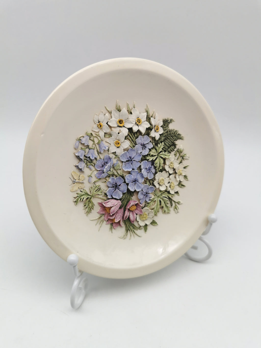Vintage Hand-Painted Ken Norris Floral Relief Wall Plaque, Watersmeet Studios