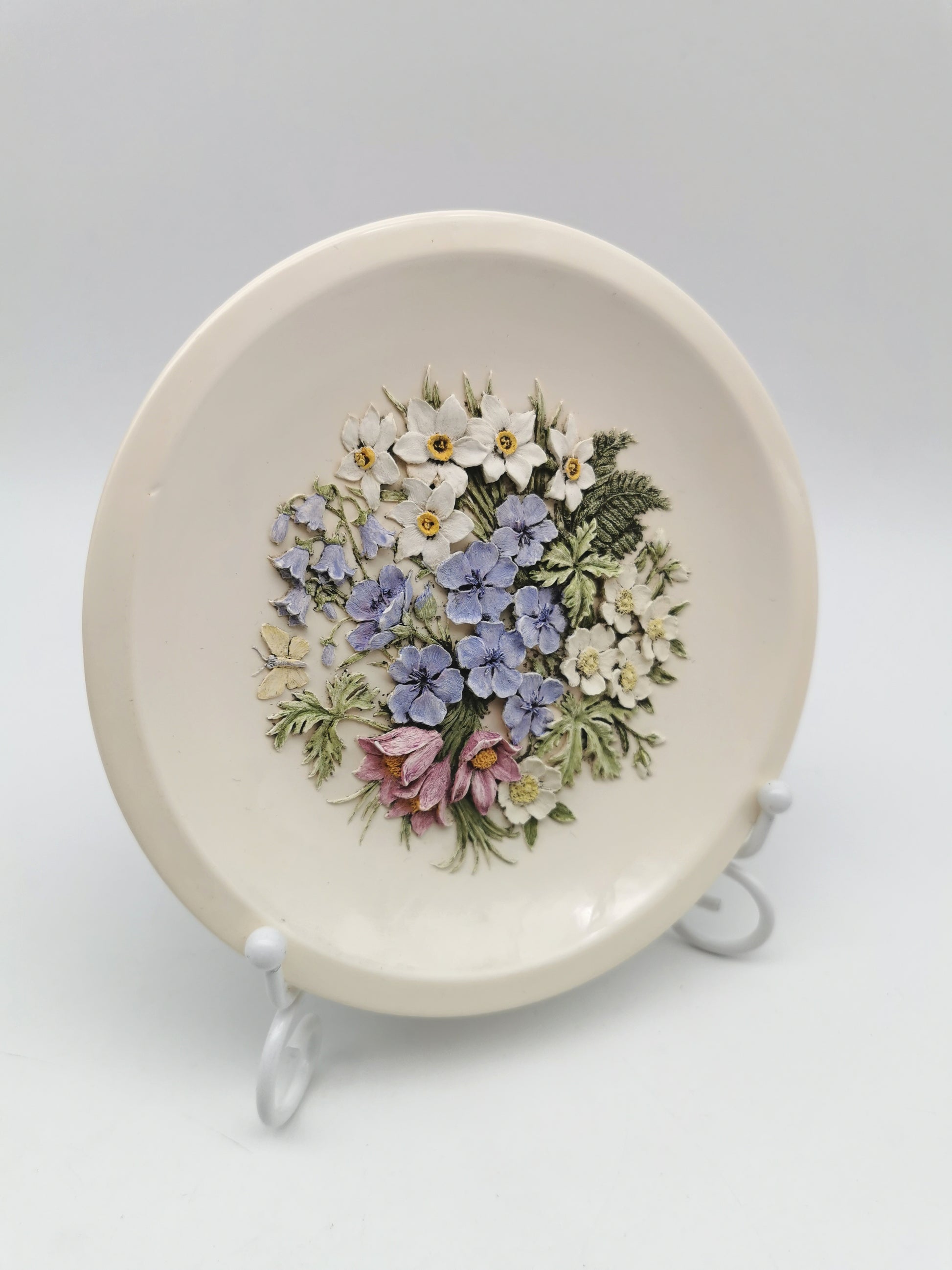 Vintage Hand-Painted Ken Norris Floral Relief Wall Plaque, Watersmeet Studios