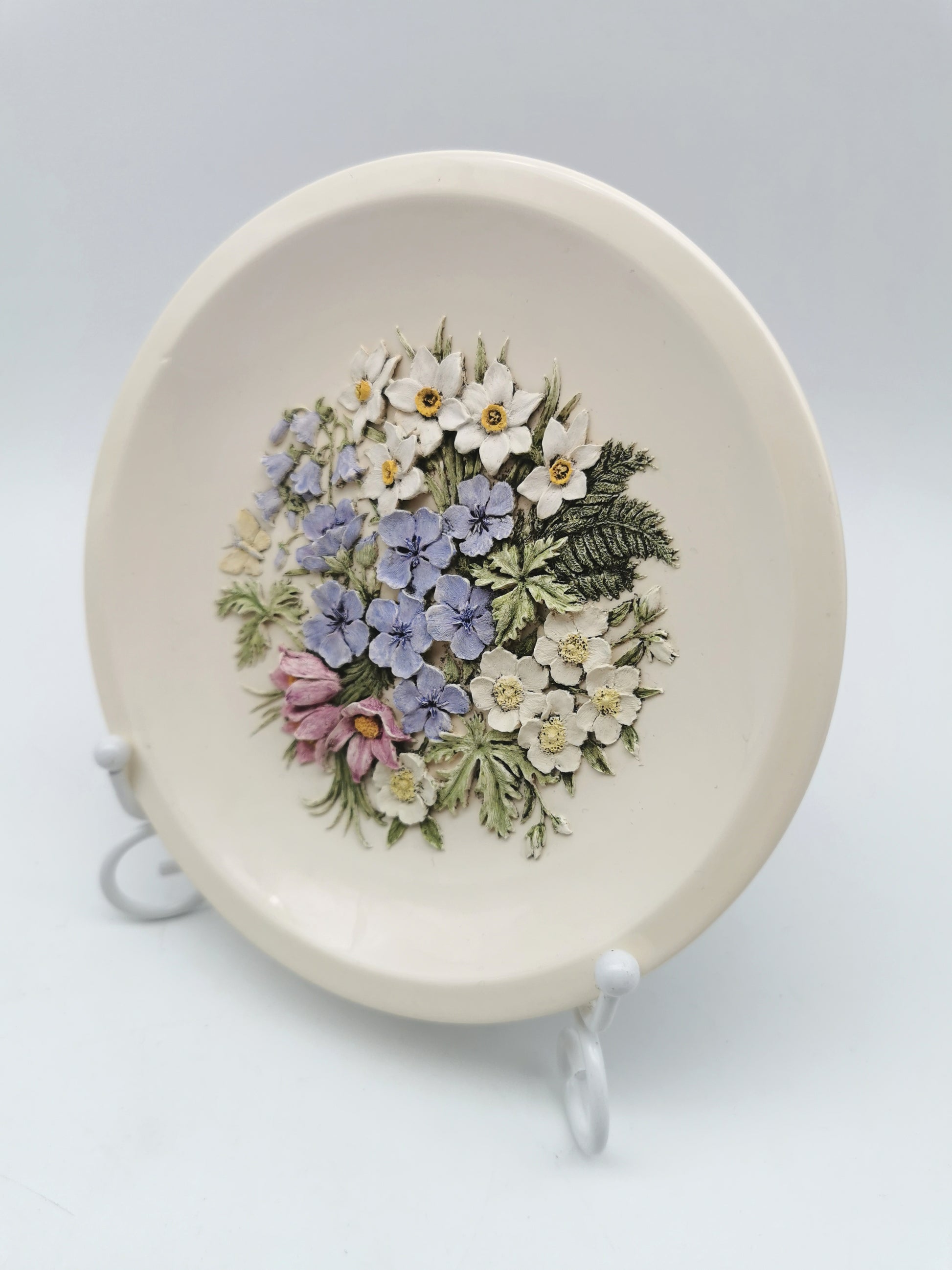 Vintage Hand-Painted Ken Norris Floral Relief Wall Plaque, Watersmeet Studios