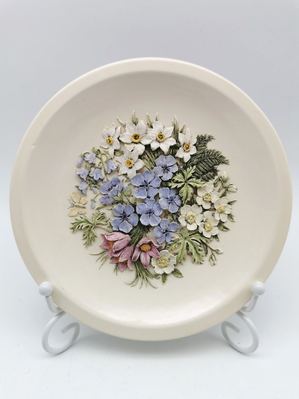 Vintage Hand-Painted Ken Norris Floral Relief Wall Plaque, Watersmeet Studios