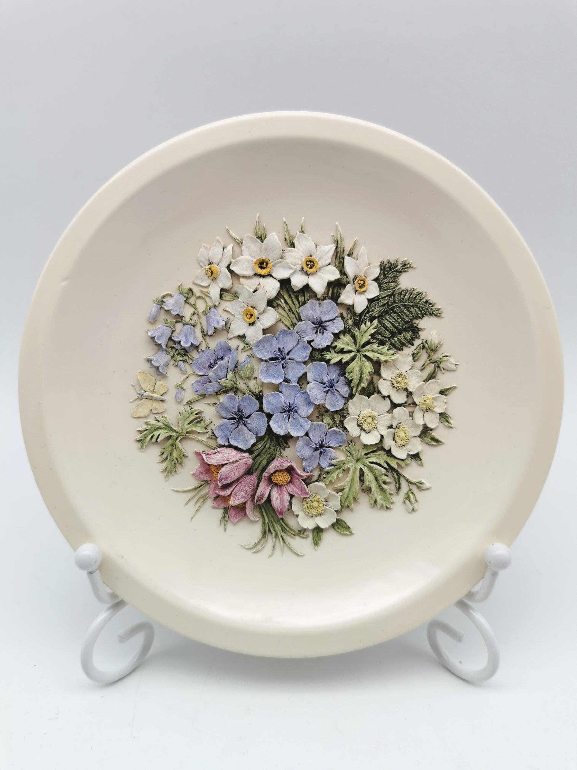 Vintage Hand-Painted Ken Norris Floral Relief Wall Plaque, Watersmeet Studios