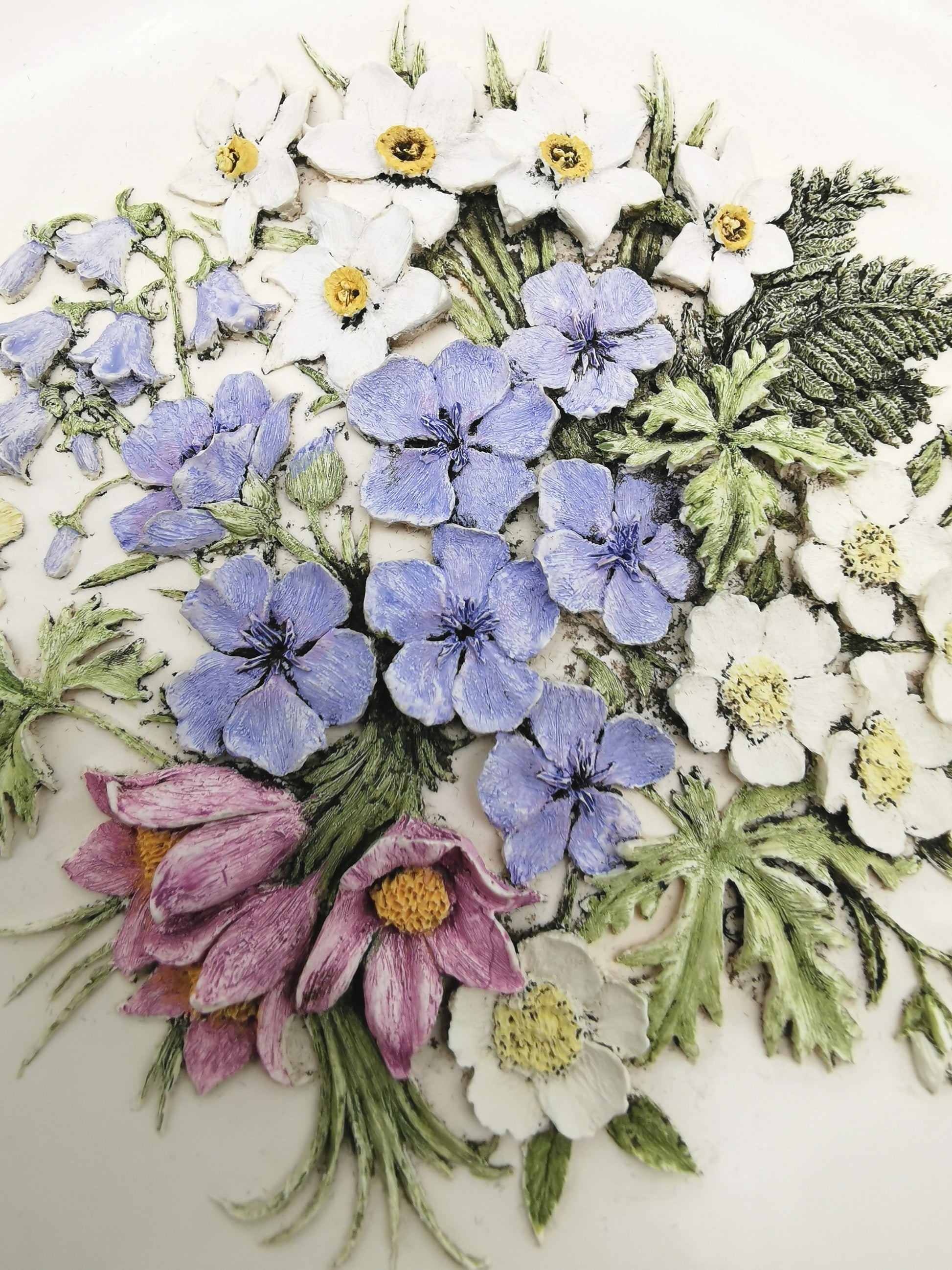 Vintage Hand-Painted Ken Norris Floral Relief Wall Plaque, Watersmeet Studios