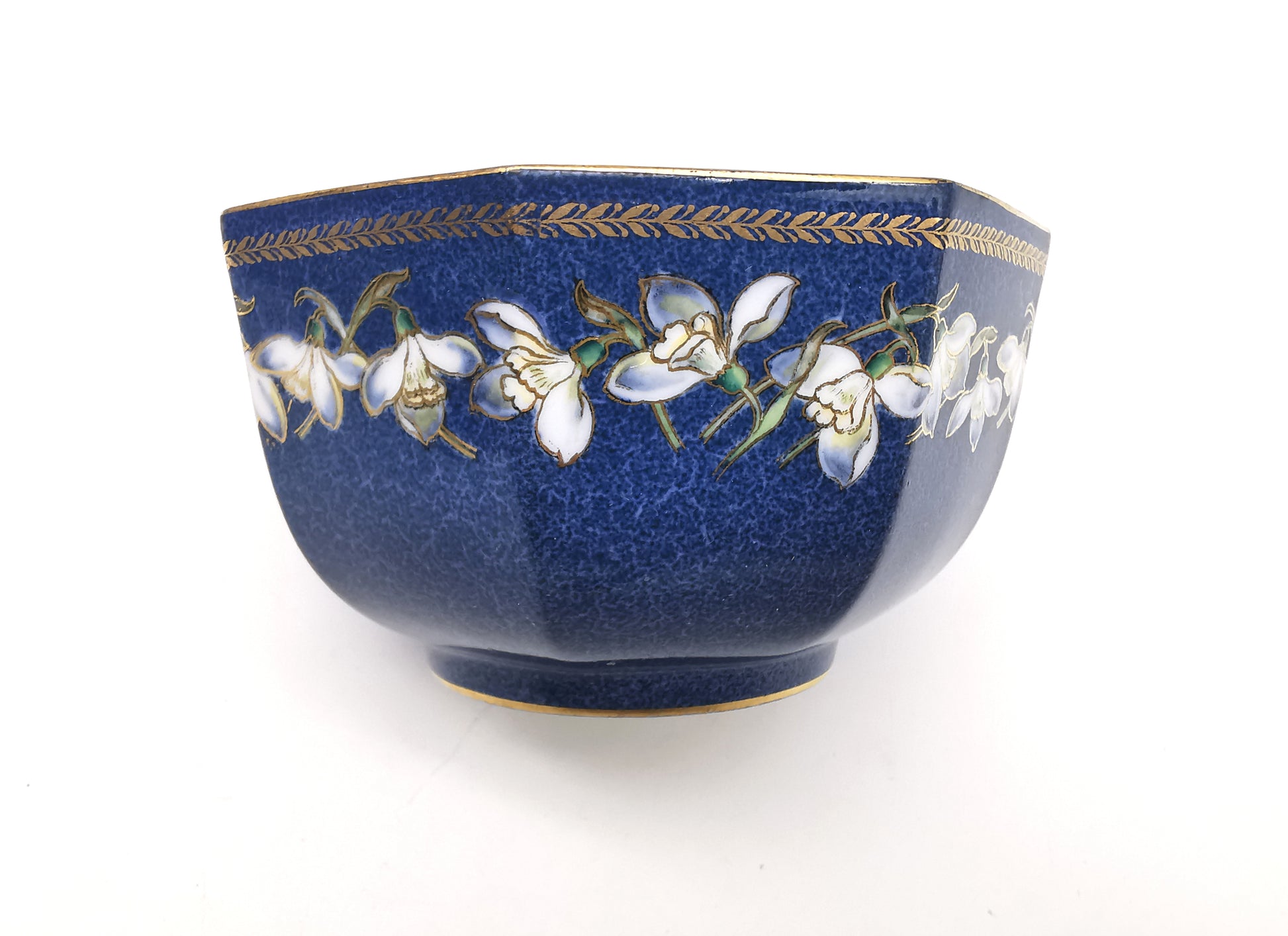 1930s Wedgwood Octagonal Snowdrops Powder Blue Lustre Bowl - James Hodgkiss design, Pattern Z5175