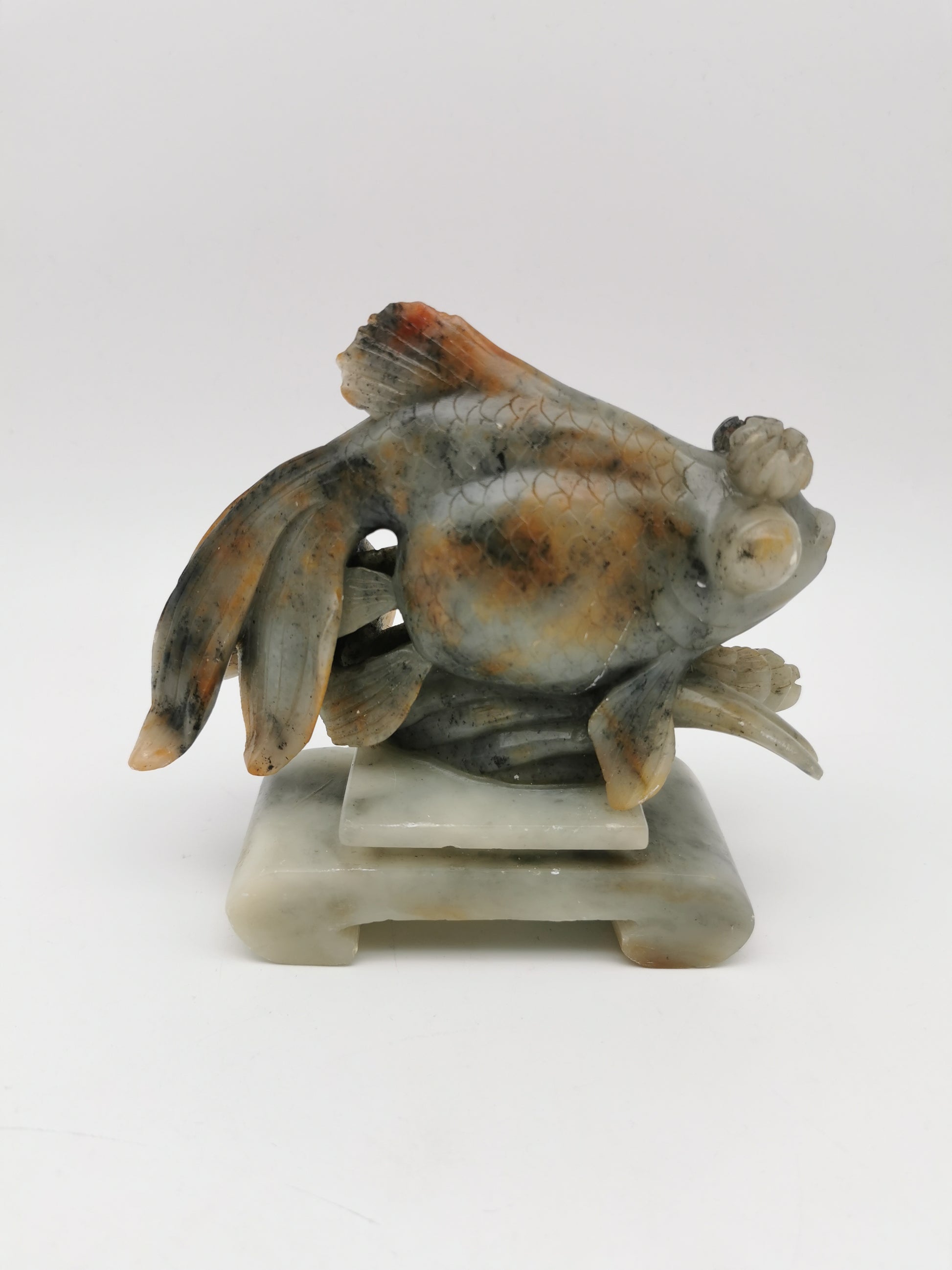 Large Vintage Chinese Hand-Carved Soapstone Goldfish Sculpture -1kg