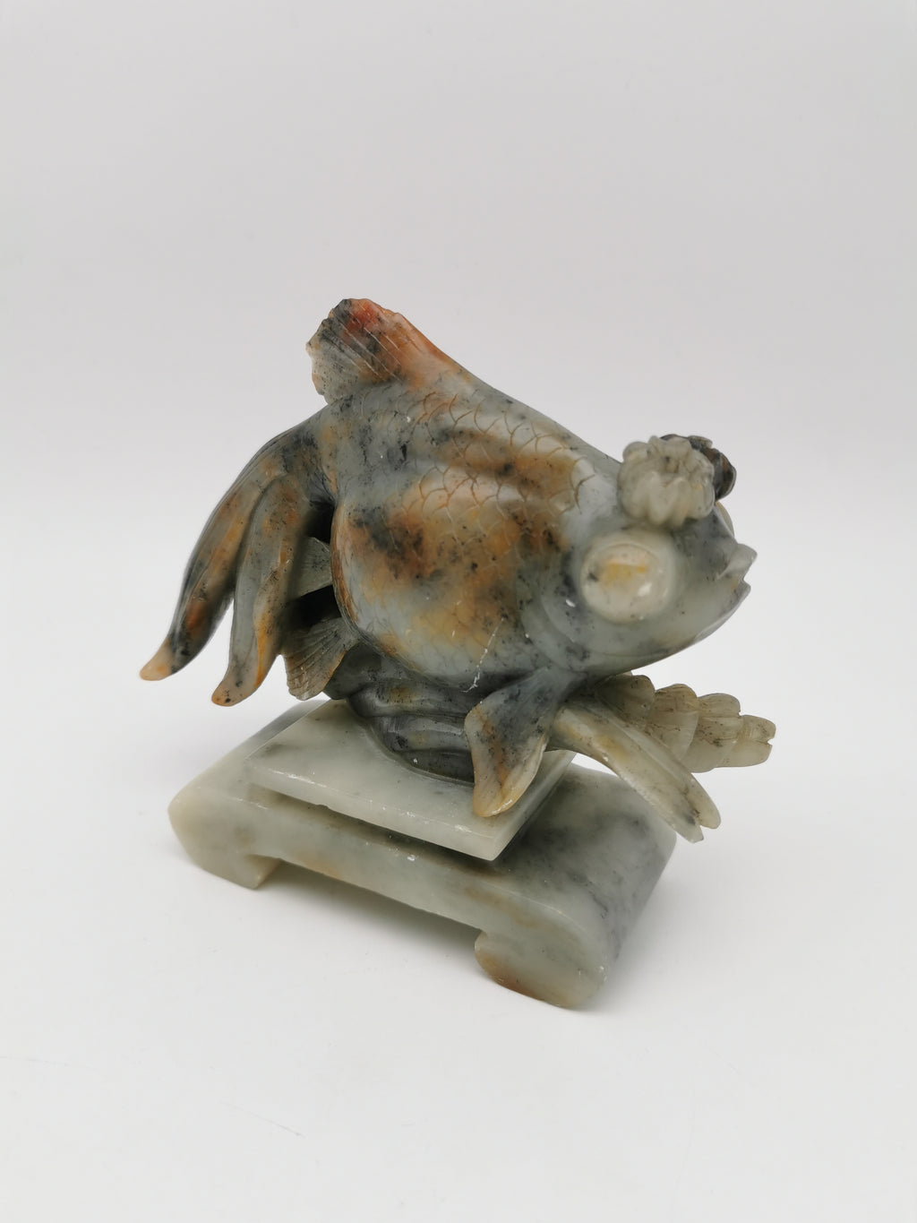 Large Vintage Chinese Hand-Carved Soapstone Goldfish Sculpture -1kg