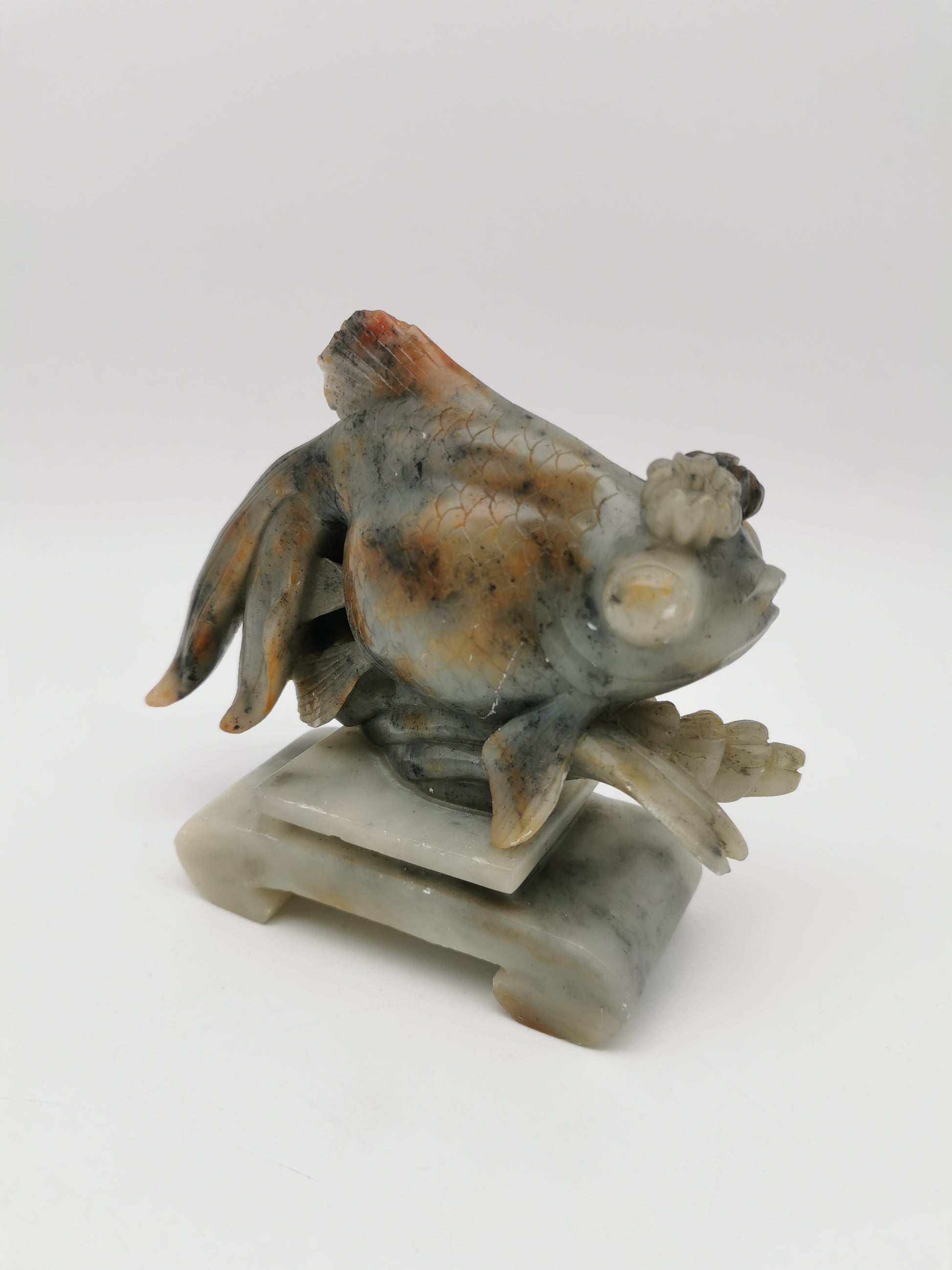 Large Vintage Chinese Hand-Carved Soapstone Goldfish Sculpture -1kg