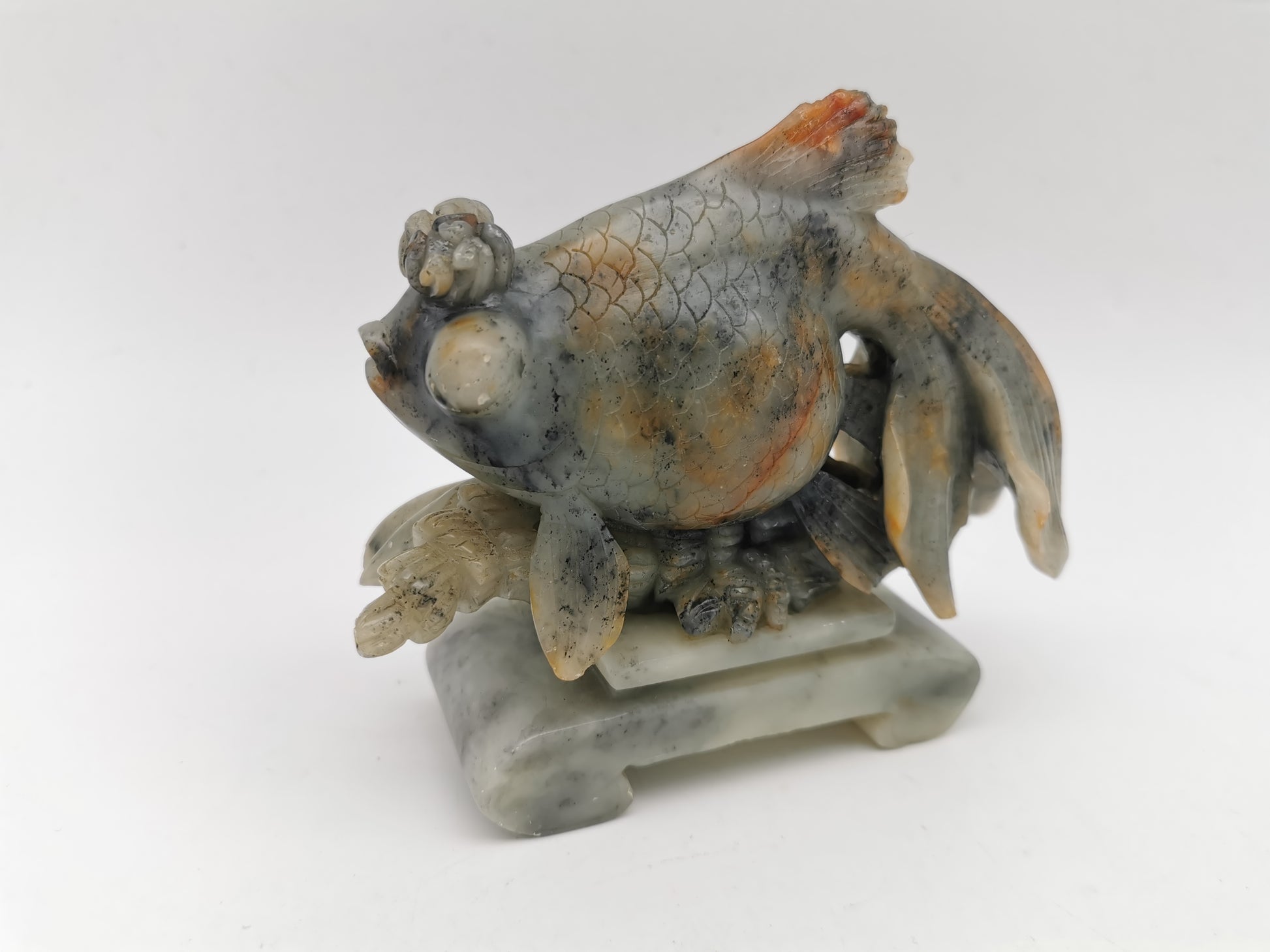 Large Vintage Chinese Hand-Carved Soapstone Goldfish Sculpture -1kg