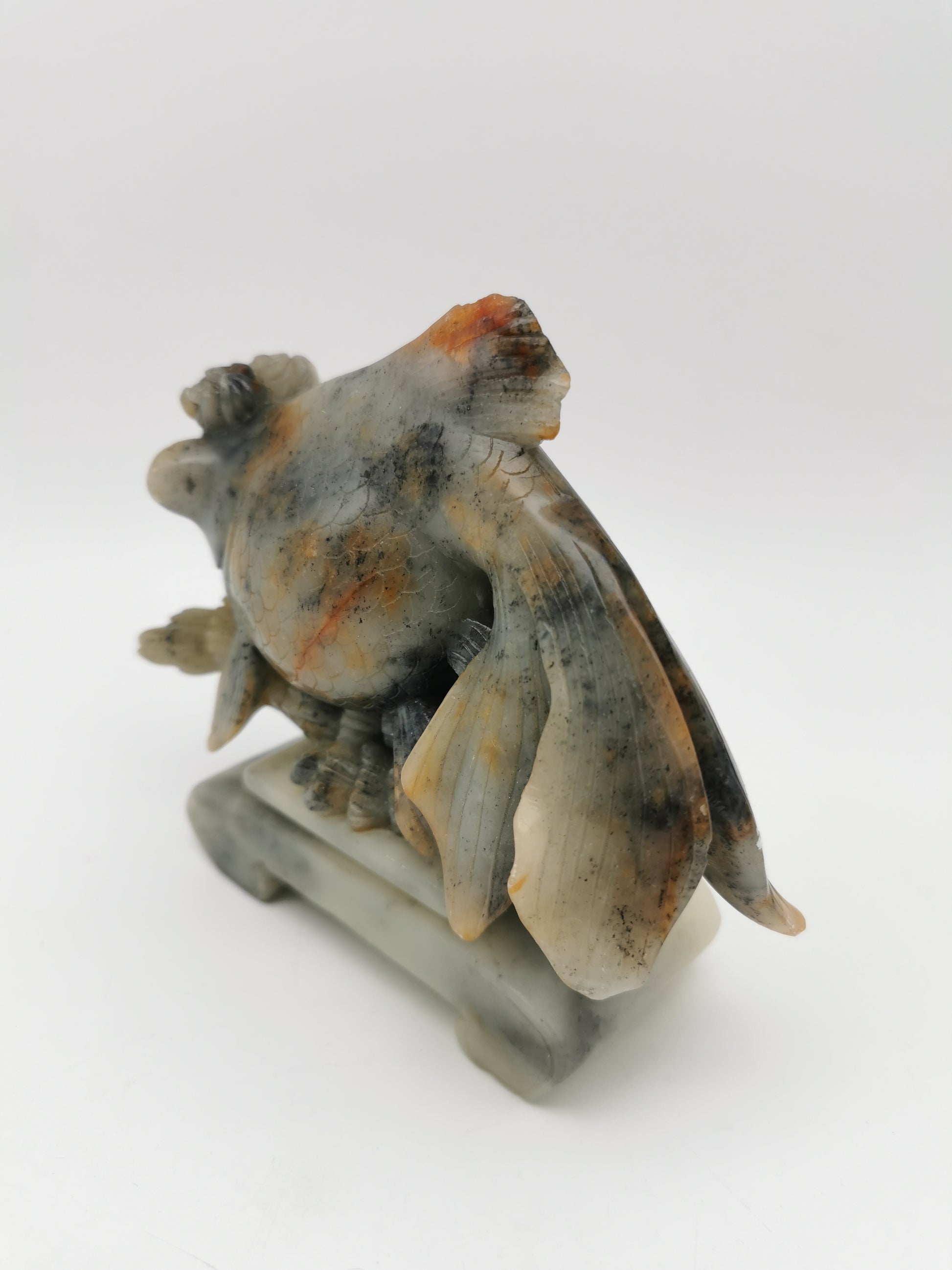 Large Vintage Chinese Hand-Carved Soapstone Goldfish Sculpture -1kg