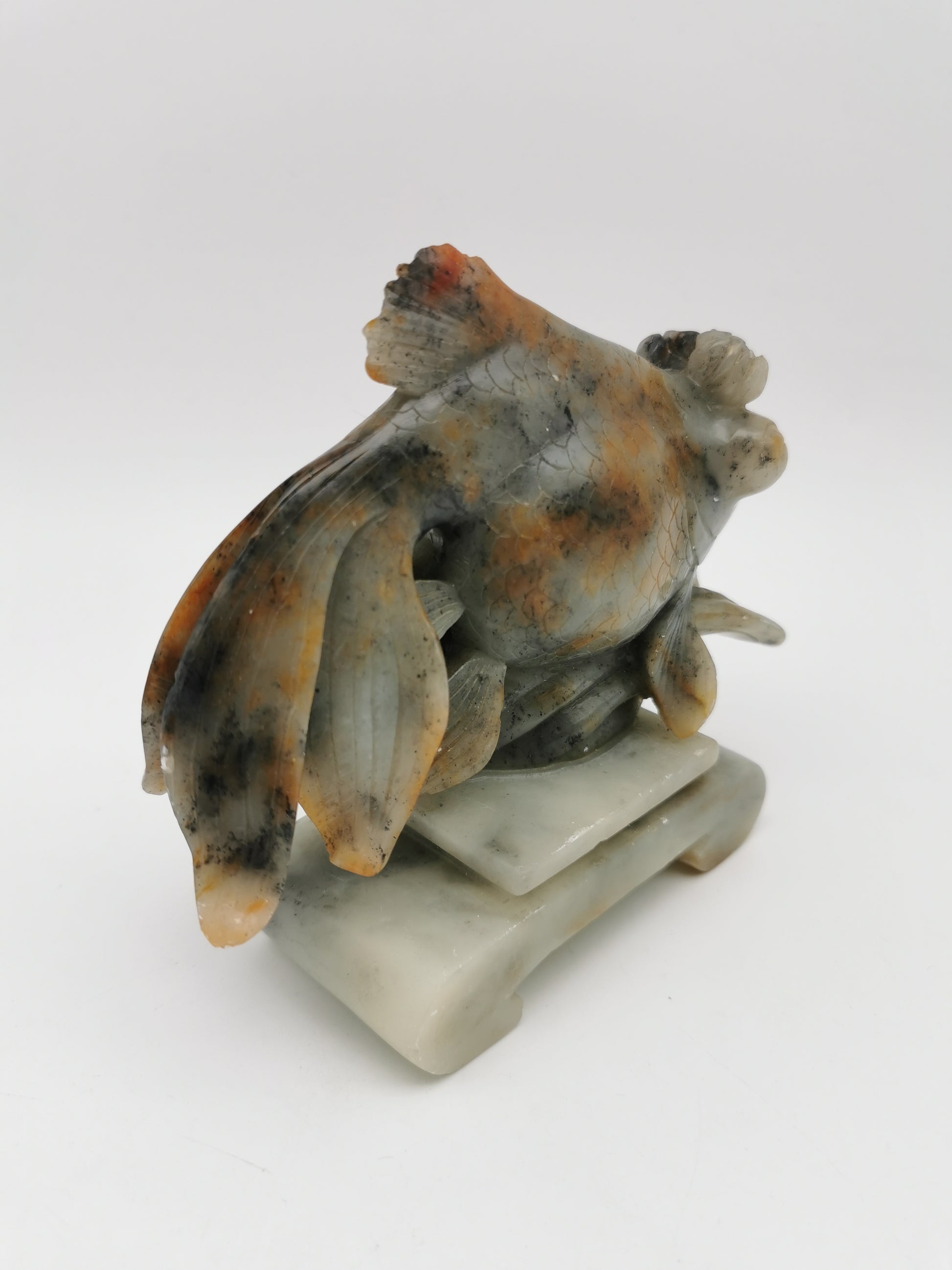 Large Vintage Chinese Hand-Carved Soapstone Goldfish Sculpture -1kg
