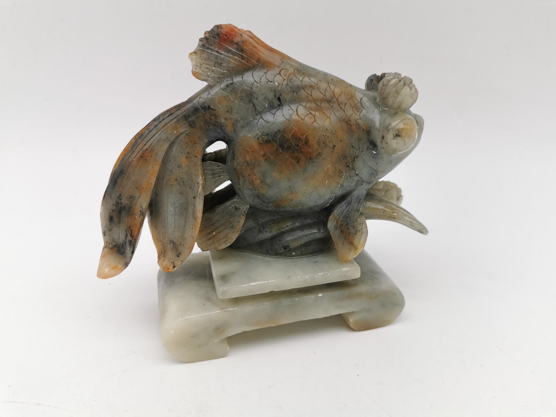 Large Vintage Chinese Hand-Carved Soapstone Goldfish Sculpture -1kg