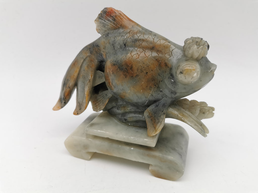 Large Vintage Chinese Hand-Carved Soapstone Goldfish Sculpture -1kg