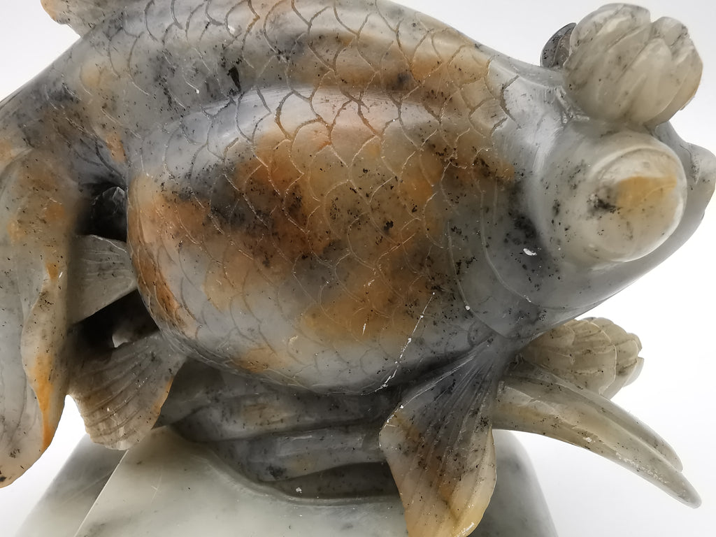 Large Vintage Chinese Hand-Carved Soapstone Goldfish Sculpture -1kg