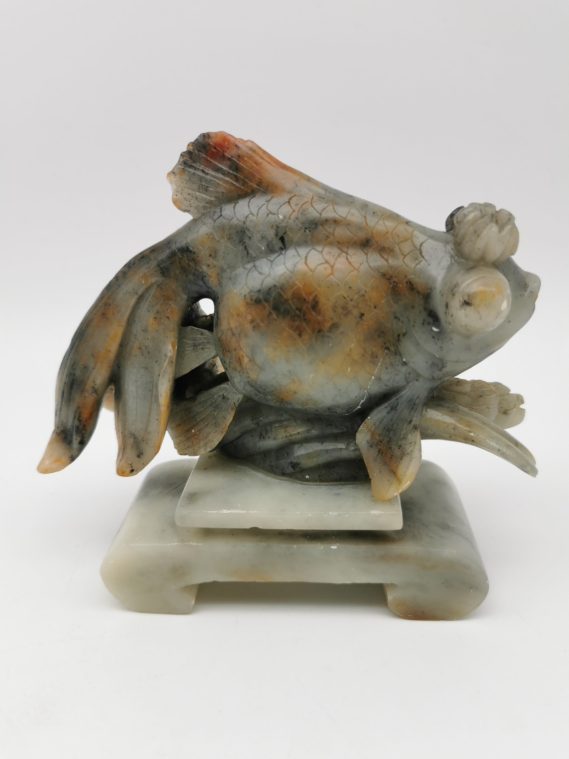 Large Vintage Chinese Hand-Carved Soapstone Goldfish Sculpture -1kg
