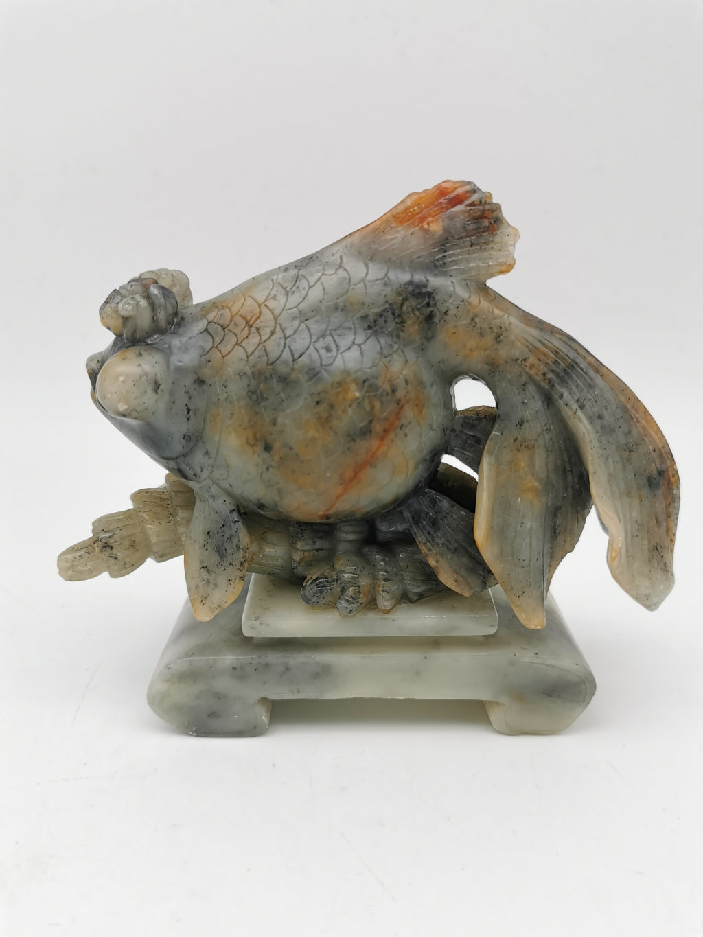 Large Vintage Chinese Hand-Carved Soapstone Goldfish Sculpture -1kg