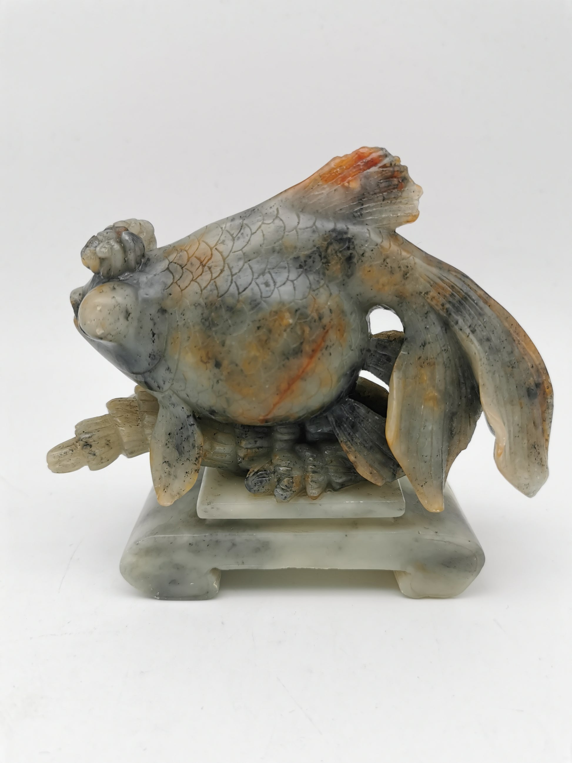 Large Vintage Chinese Hand-Carved Soapstone Goldfish Sculpture -1kg